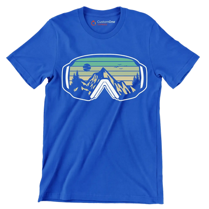 Ski Goggles Mountain T-Shirt – Adventure in Every View - Hiking Themed T-Shirt-Blue-S-Custom One Express