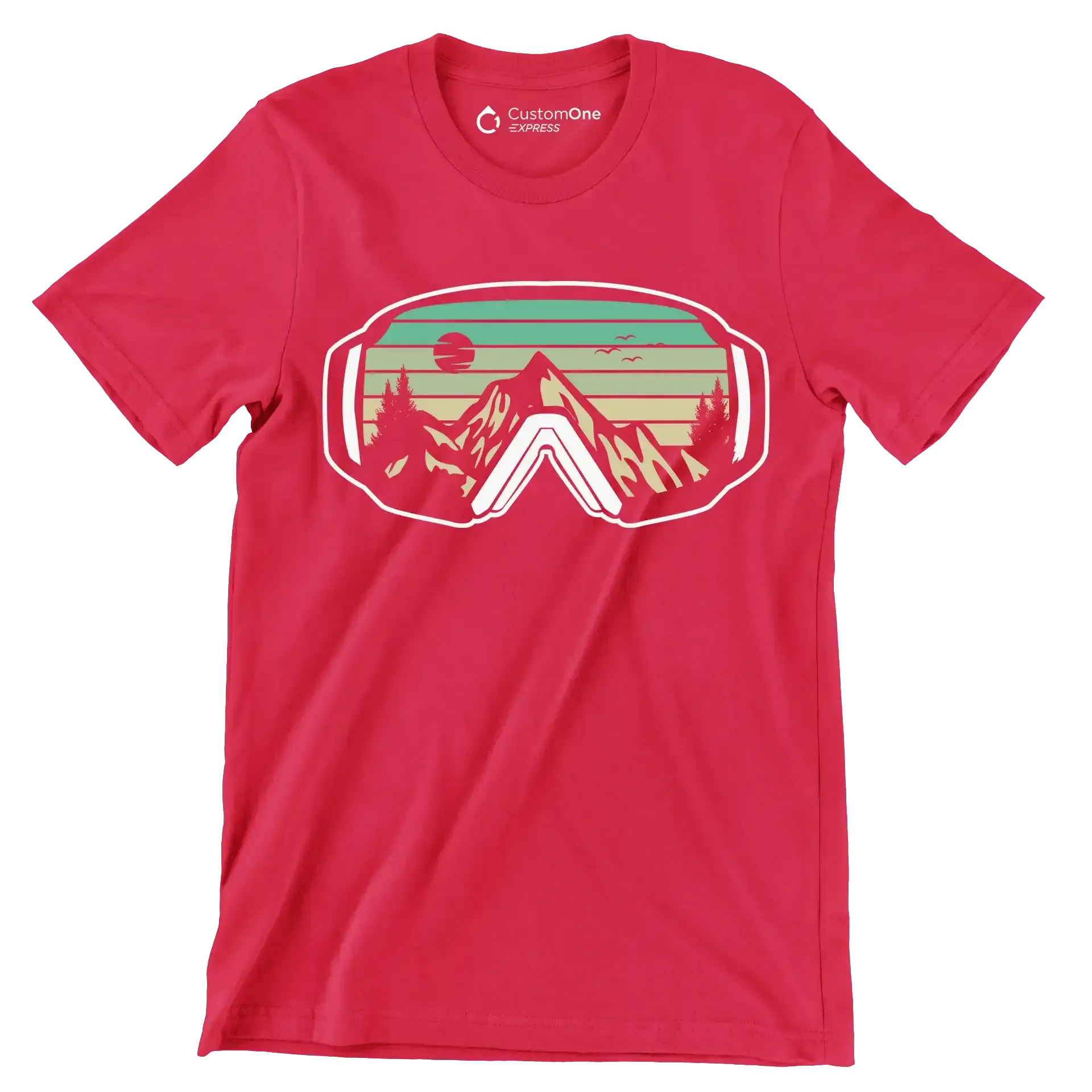 Ski Goggles Mountain T-Shirt – Adventure in Every View - Hiking Themed T-Shirt-Red-S-Custom One Express