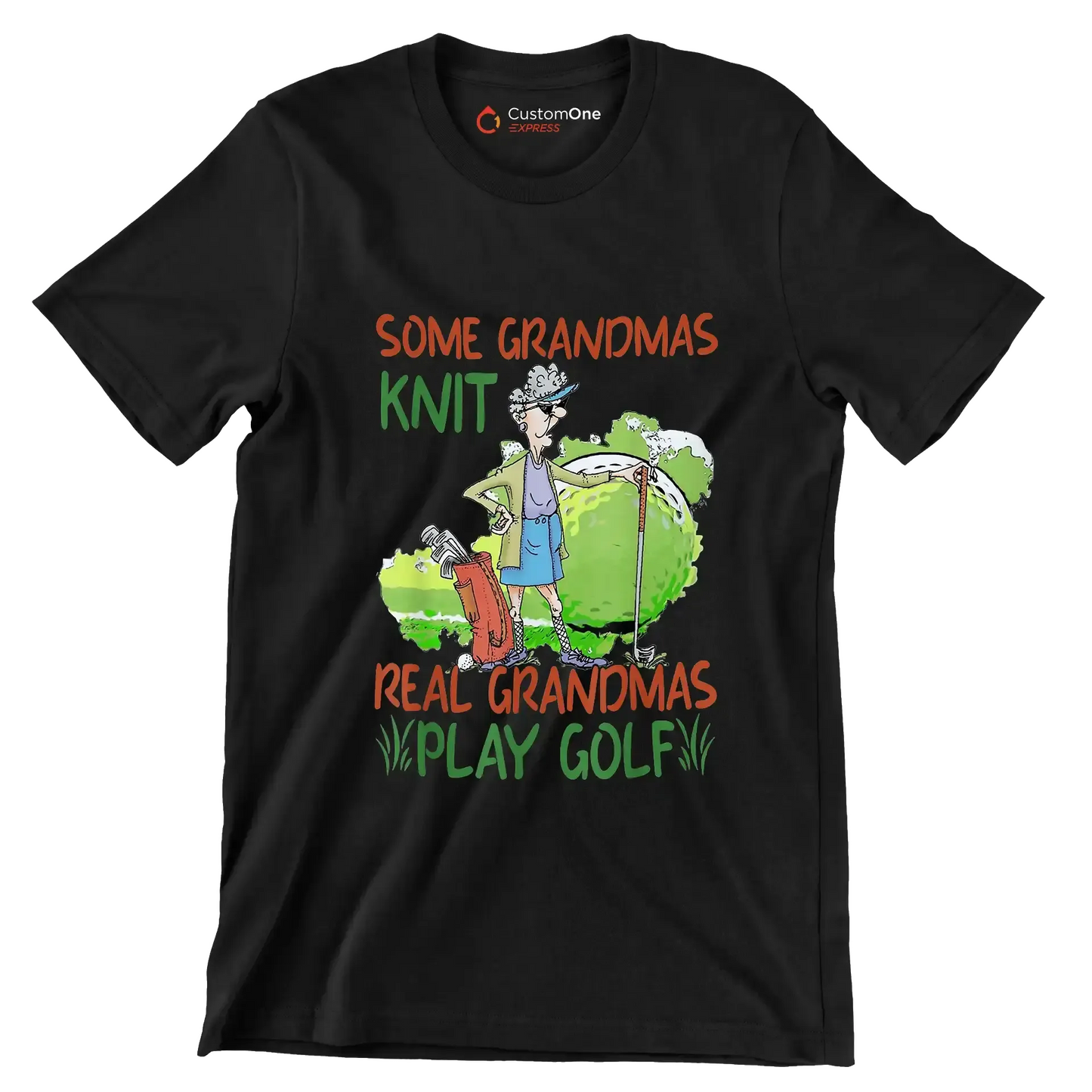 Some Grandmas Knit Real Grandmas Play Golf - Golf Themed T-Shirt-Black-S-Custom One Express