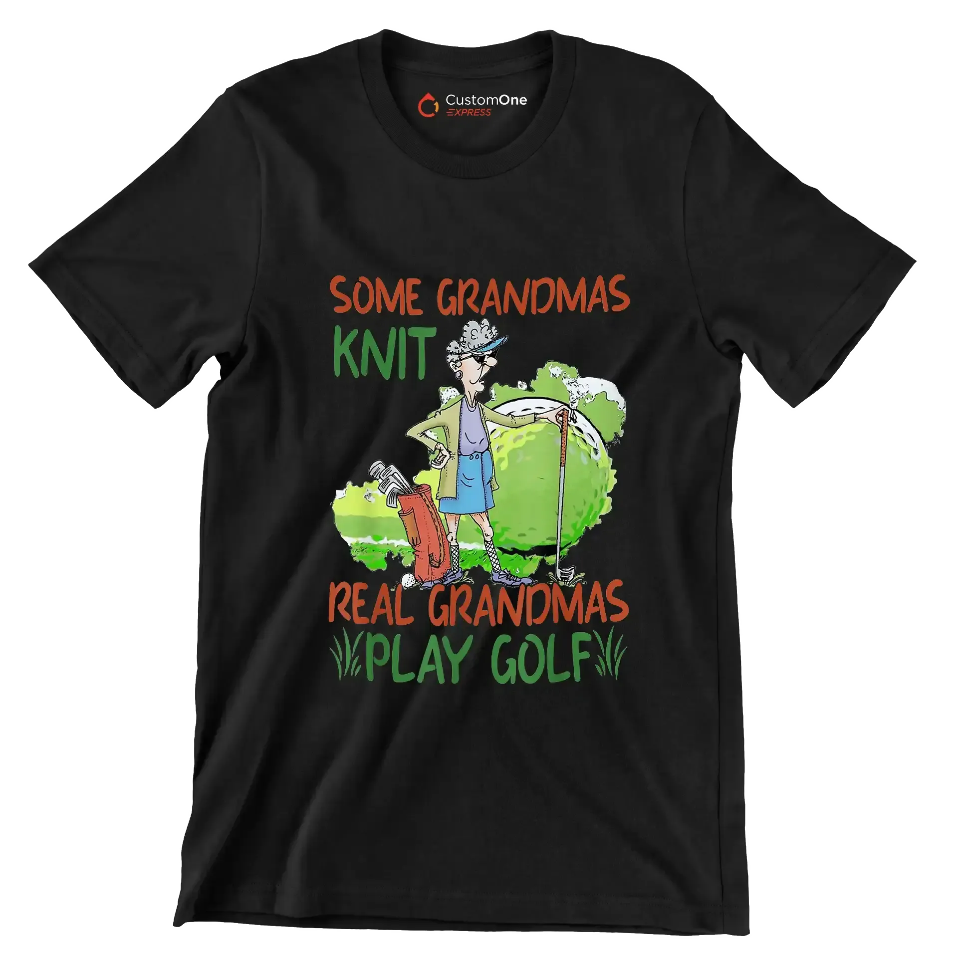 Some Grandmas Knit Real Grandmas Play Golf - Golf Themed T-Shirt-Black-S-Custom One Express