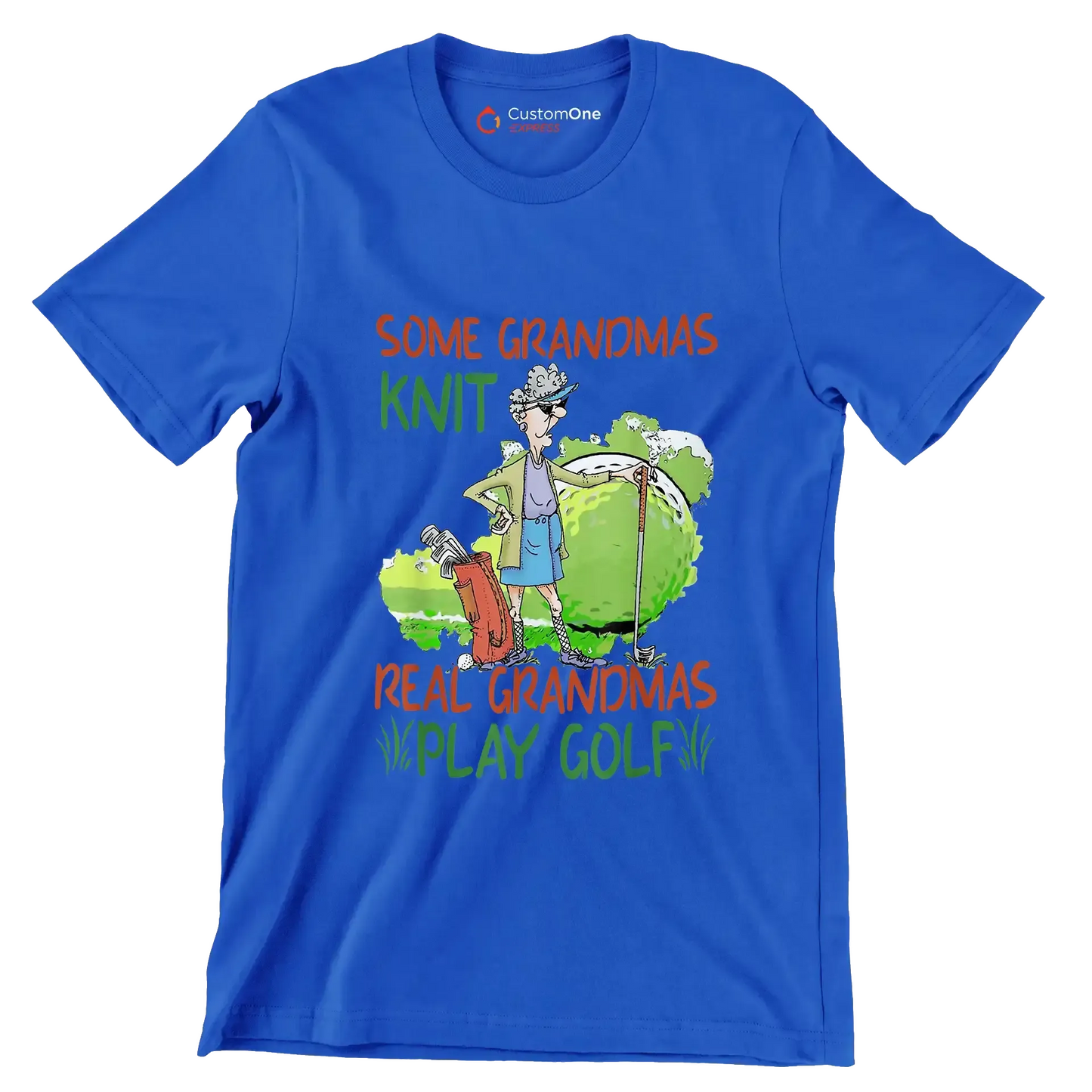 Some Grandmas Knit Real Grandmas Play Golf - Golf Themed T-Shirt-Blue-S-Custom One Express