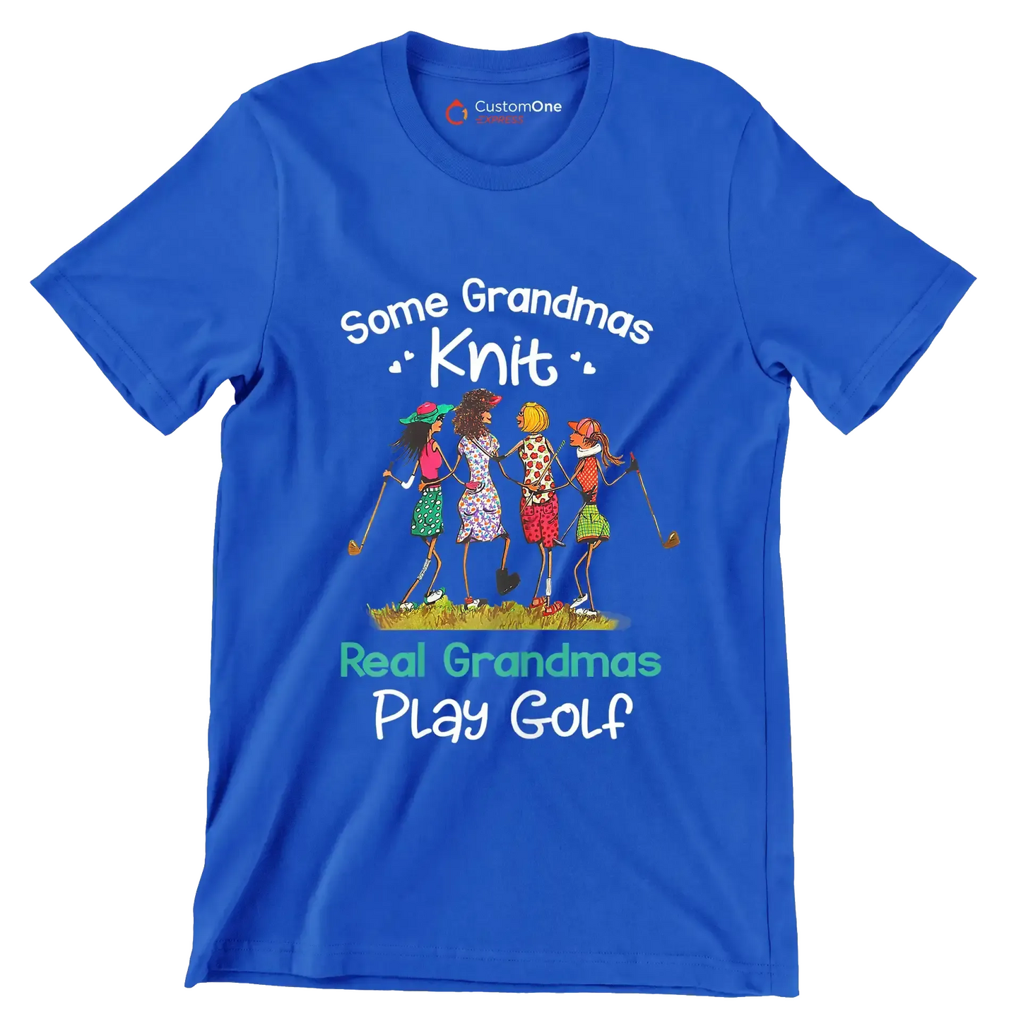 Some Grandmas Knit Real Grandmas Play Golf - Golf Themed T-Shirt-Blue-S-Custom One Express