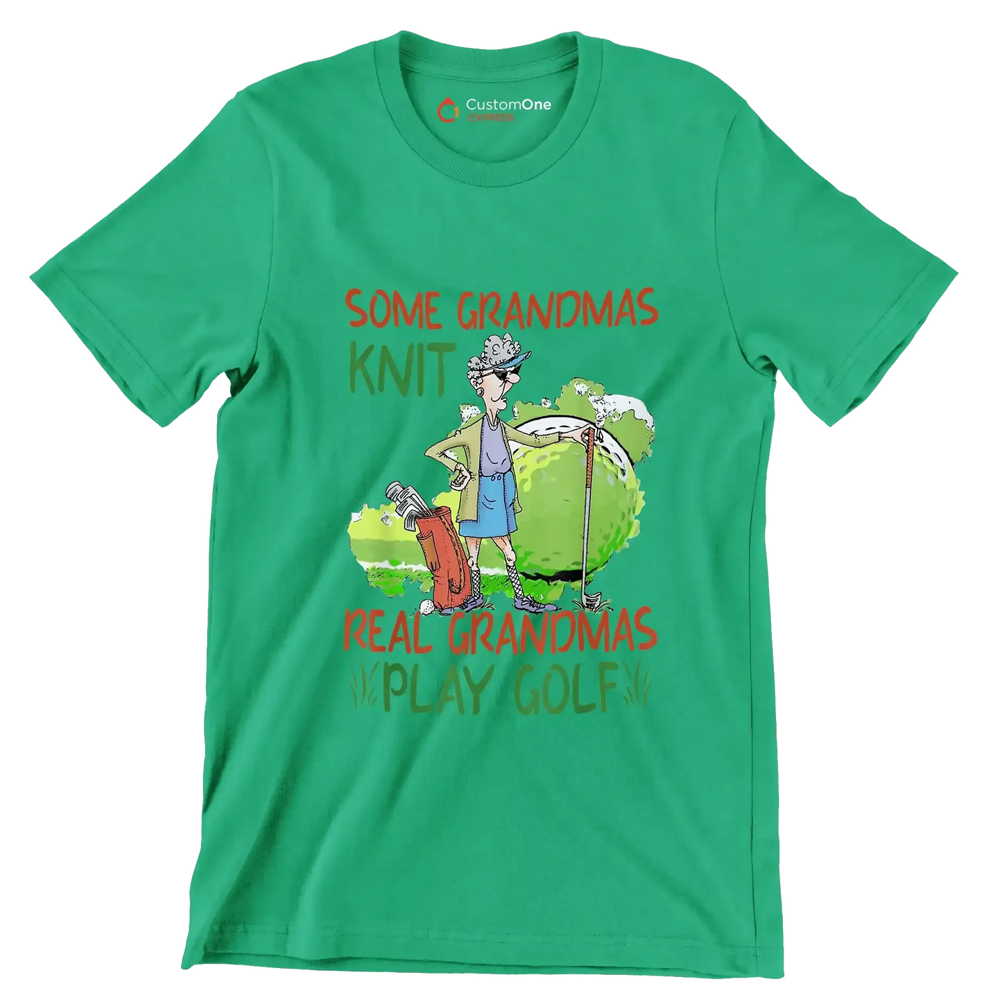 Some Grandmas Knit Real Grandmas Play Golf - Golf Themed T-Shirt-Green-S-Custom One Express