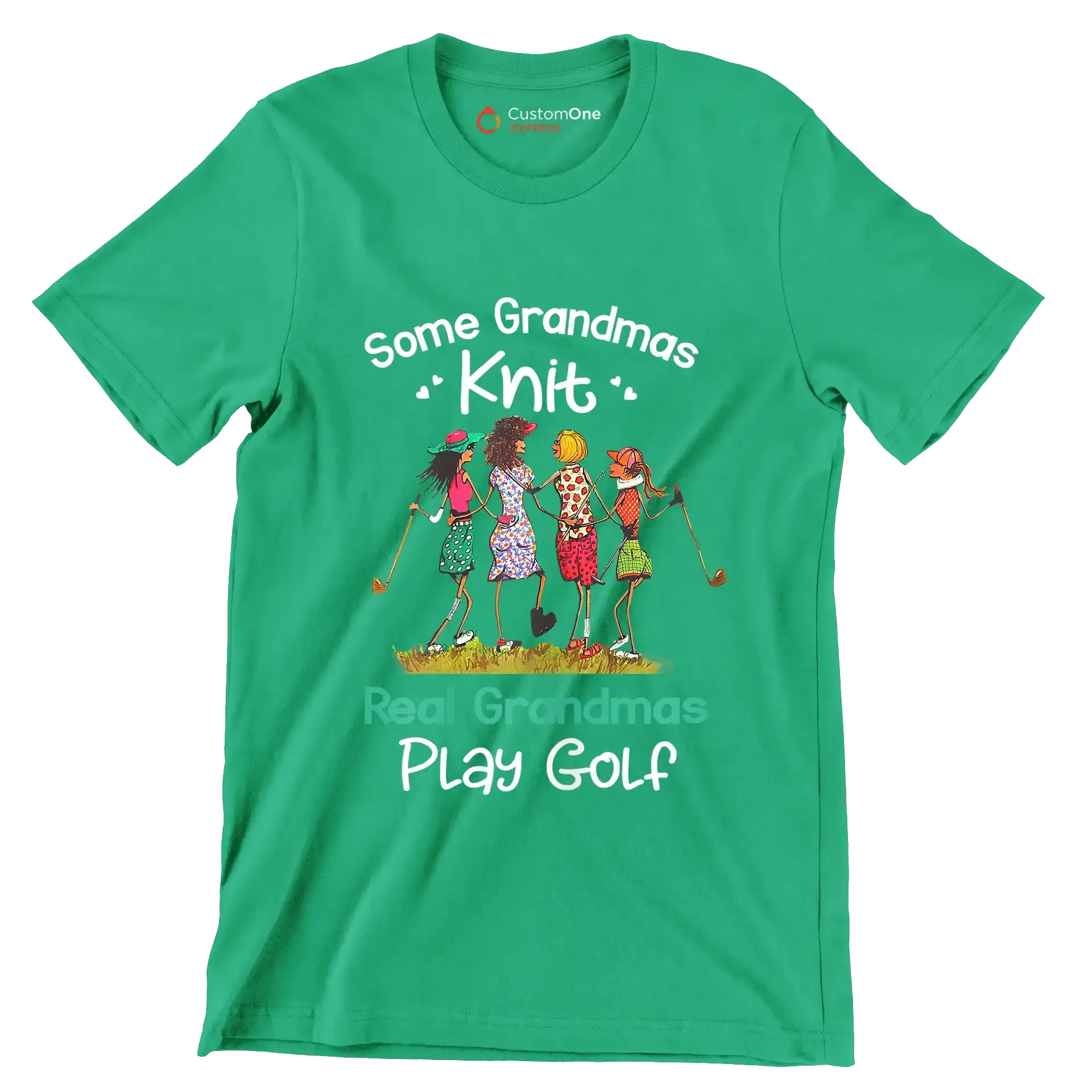 Some Grandmas Knit Real Grandmas Play Golf - Golf Themed T-Shirt-Green-S-Custom One Express