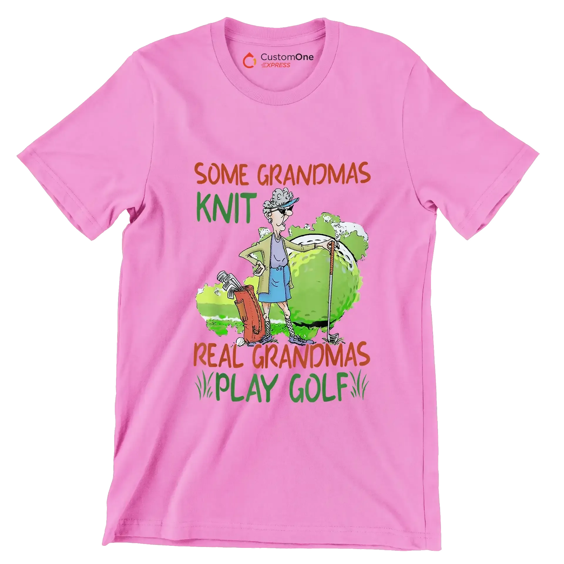Some Grandmas Knit Real Grandmas Play Golf - Golf Themed T-Shirt-Pink-S-Custom One Express