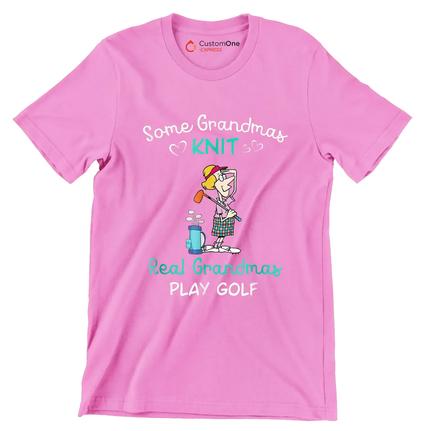 Some Grandmas Knit Real Grandmas Play Golf - Golf Themed T-Shirt-Pink-S-Custom One Express
