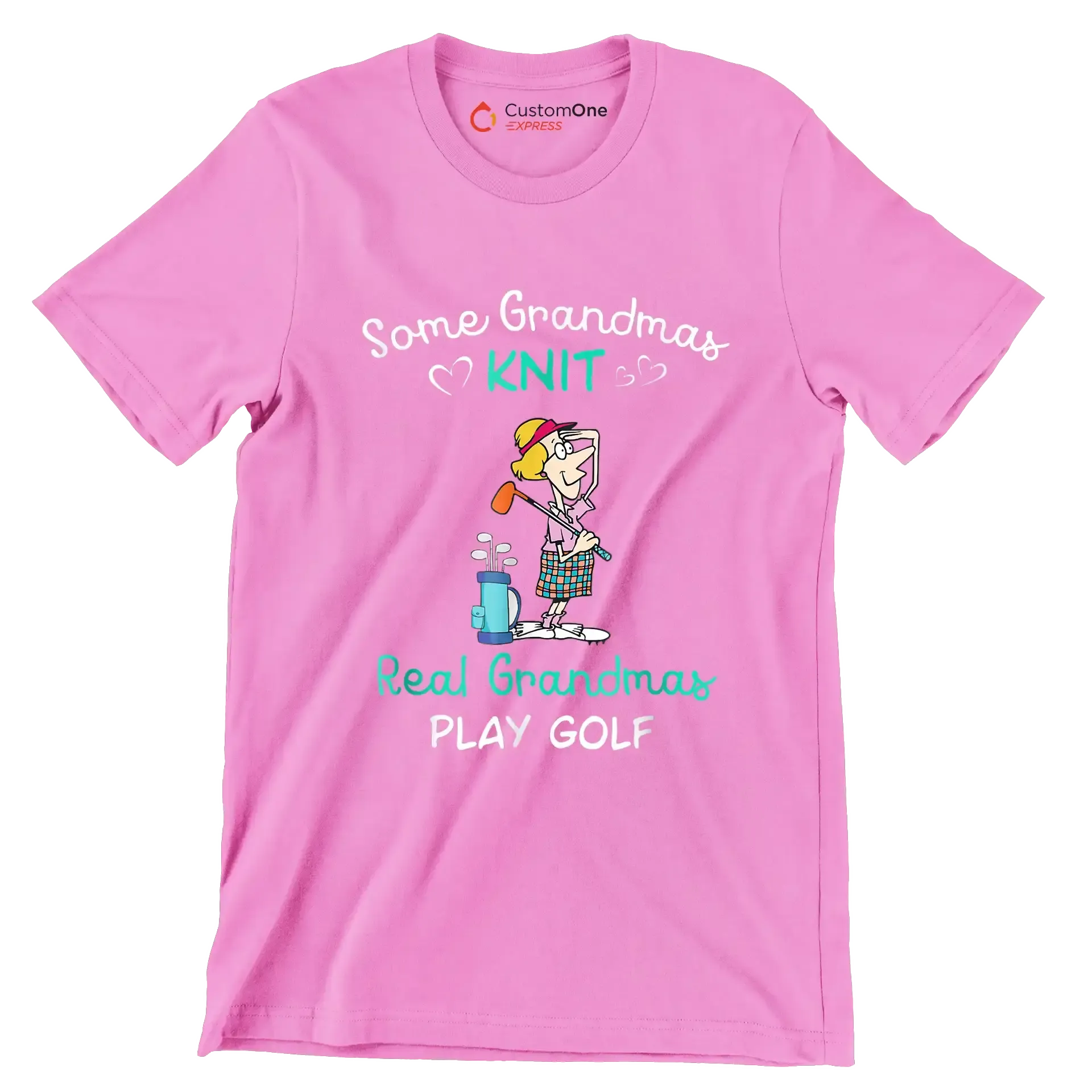 Some Grandmas Knit Real Grandmas Play Golf - Golf Themed T-Shirt-Pink-S-Custom One Express