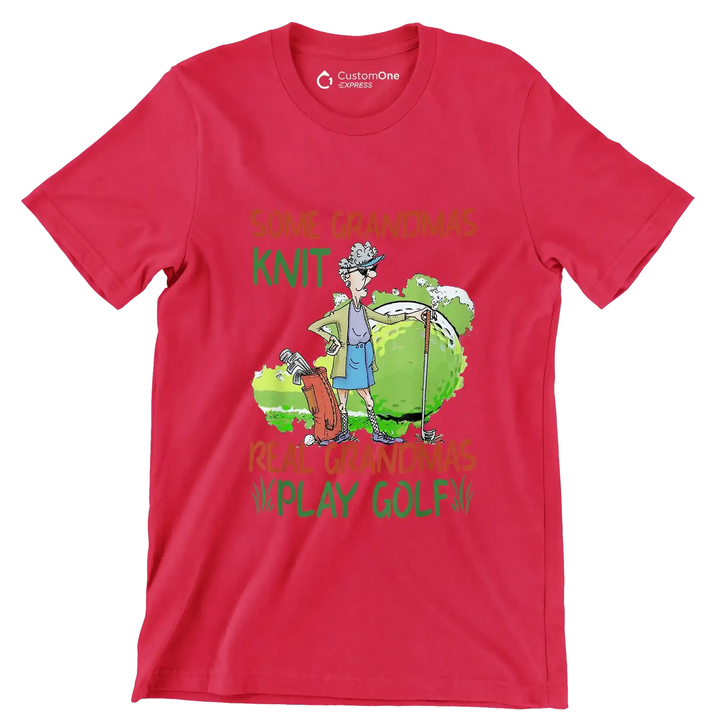 Some Grandmas Knit Real Grandmas Play Golf - Golf Themed T-Shirt-Red-S-Custom One Express