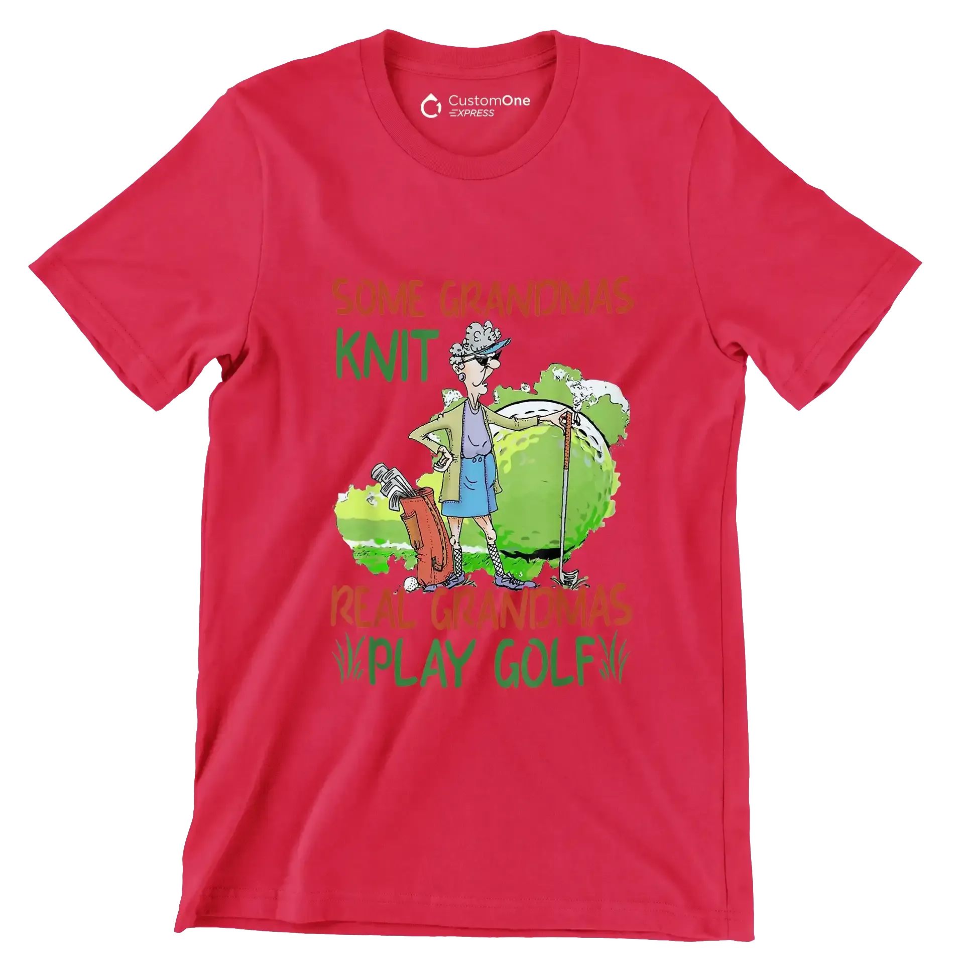 Some Grandmas Knit Real Grandmas Play Golf - Golf Themed T-Shirt-Red-S-Custom One Express