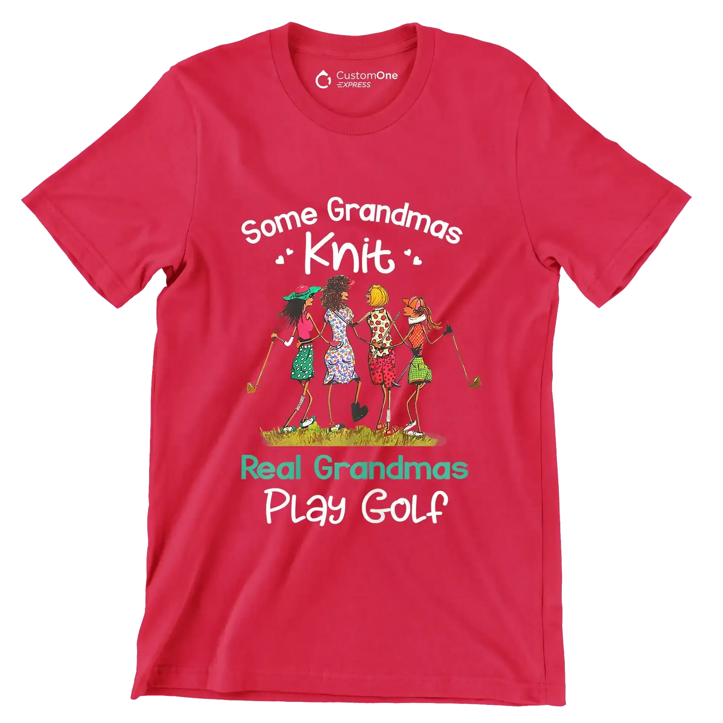 Some Grandmas Knit Real Grandmas Play Golf - Golf Themed T-Shirt-Red-S-Custom One Express