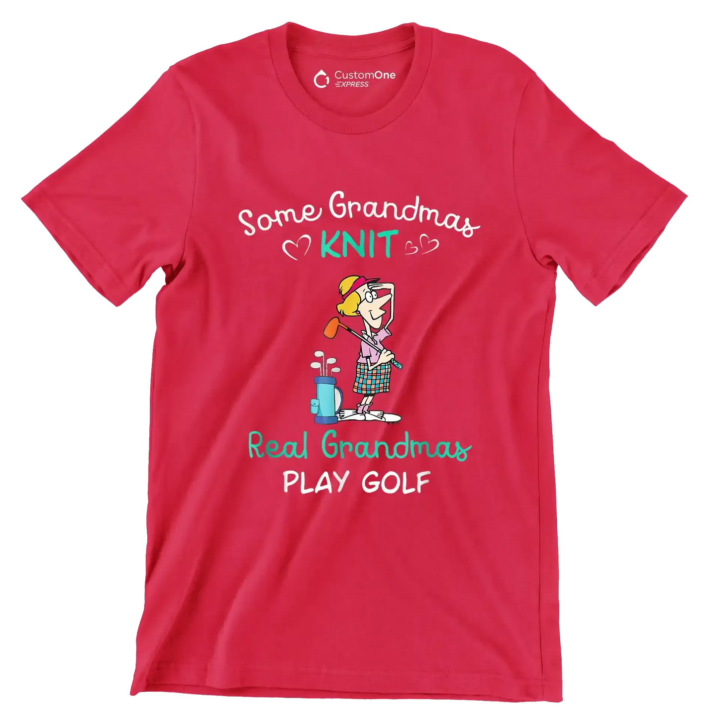 Some Grandmas Knit Real Grandmas Play Golf - Golf Themed T-Shirt-Red-S-Custom One Express
