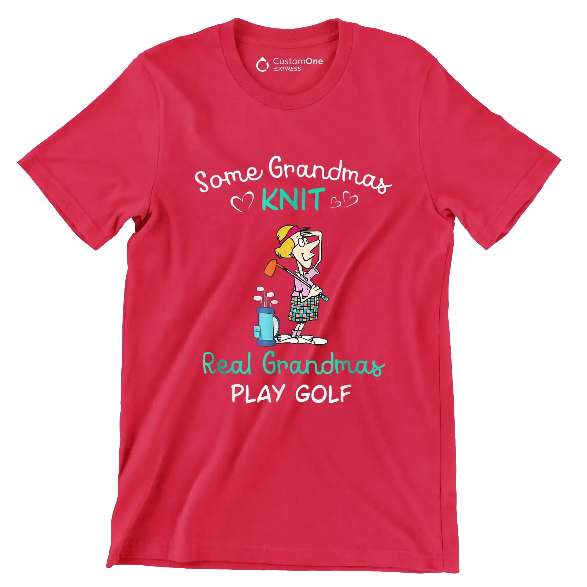 Some Grandmas Knit Real Grandmas Play Golf - Golf Themed T-Shirt-Red-S-Custom One Express