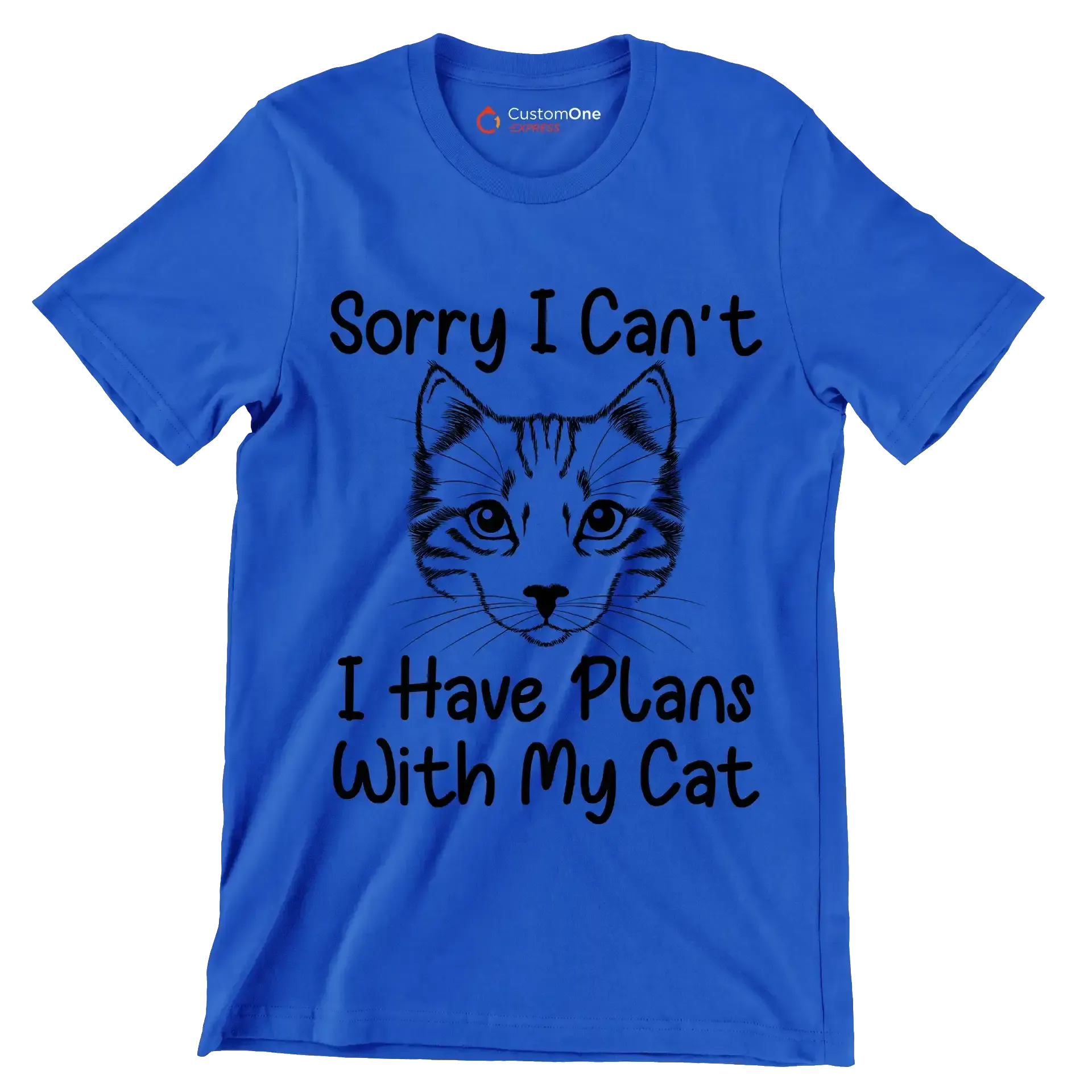 Sorry I can't I have plans with my cat - Cat Themed T-Shirt-Blue-S-Custom One Express