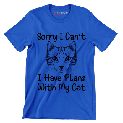 Sorry I can't I have plans with my cat - Cat Themed T-Shirt-Blue-S-Custom One Express