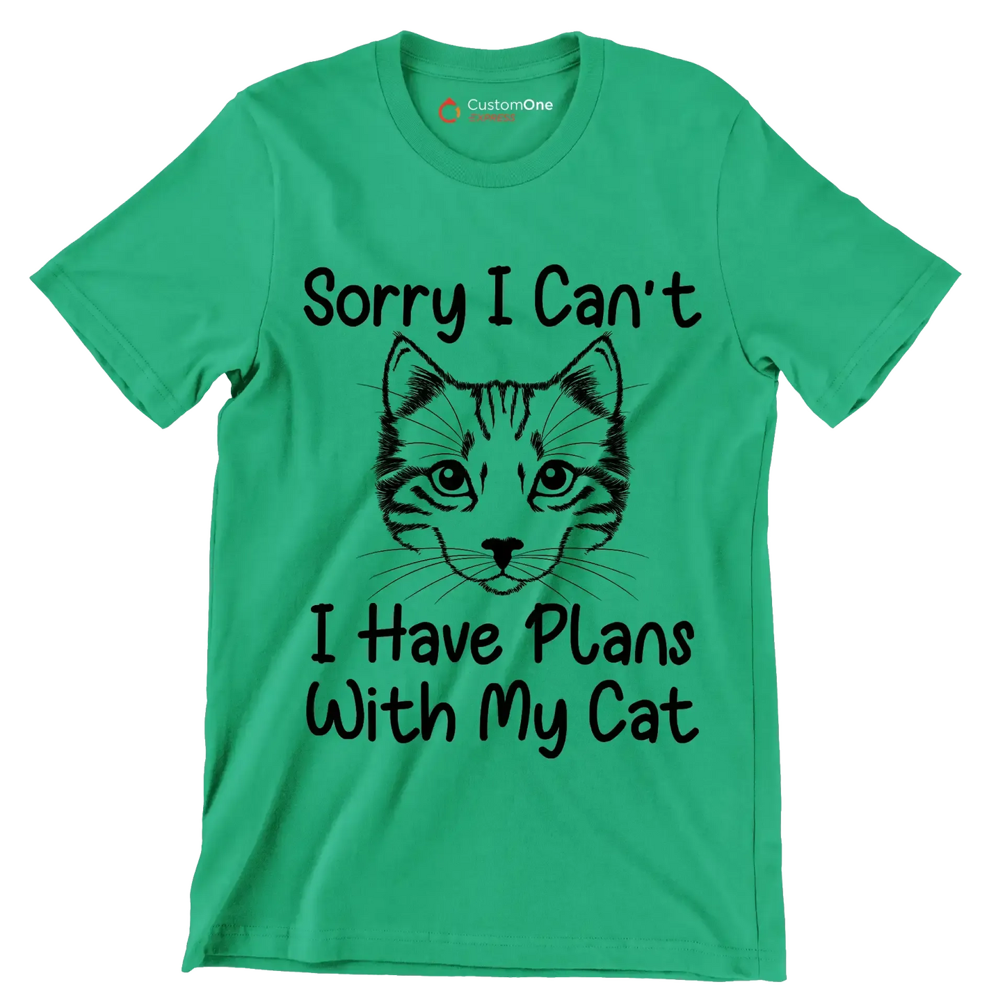 Sorry I can't I have plans with my cat - Cat Themed T-Shirt-Green-S-Custom One Express