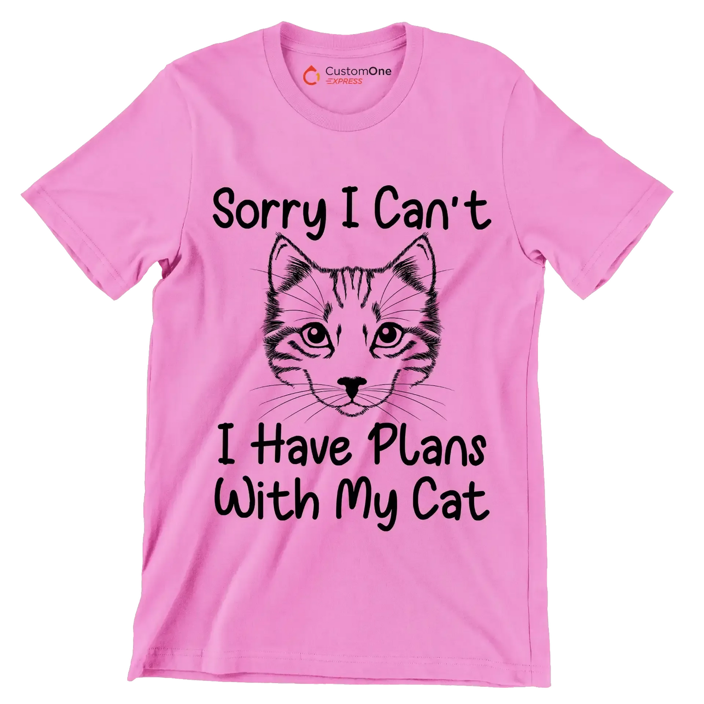 Sorry I can't I have plans with my cat - Cat Themed T-Shirt-Pink-S-Custom One Express