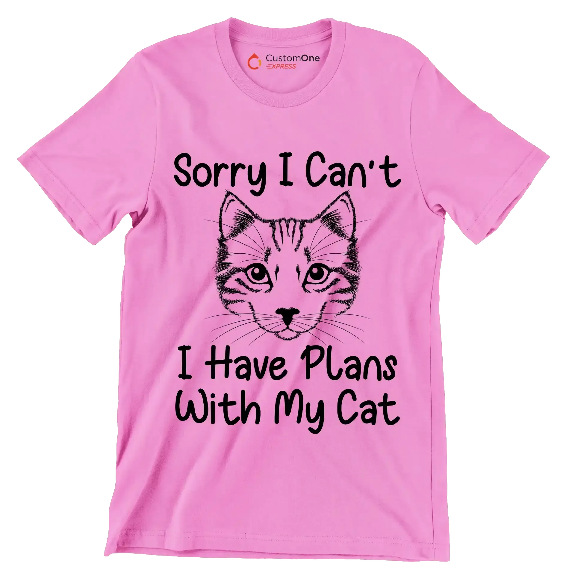 Sorry I can't I have plans with my cat - Cat Themed T-Shirt-Pink-S-Custom One Express