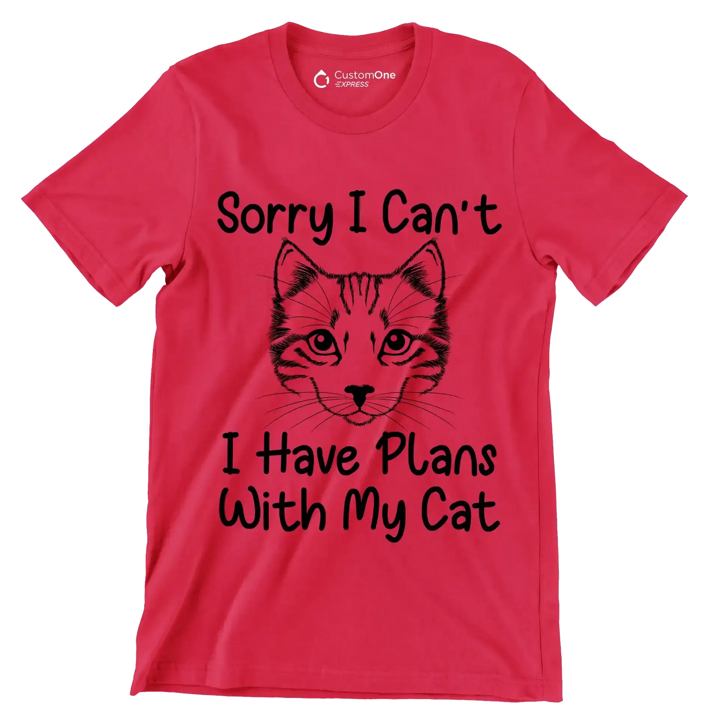 Sorry I can't I have plans with my cat - Cat Themed T-Shirt-Red-S-Custom One Express