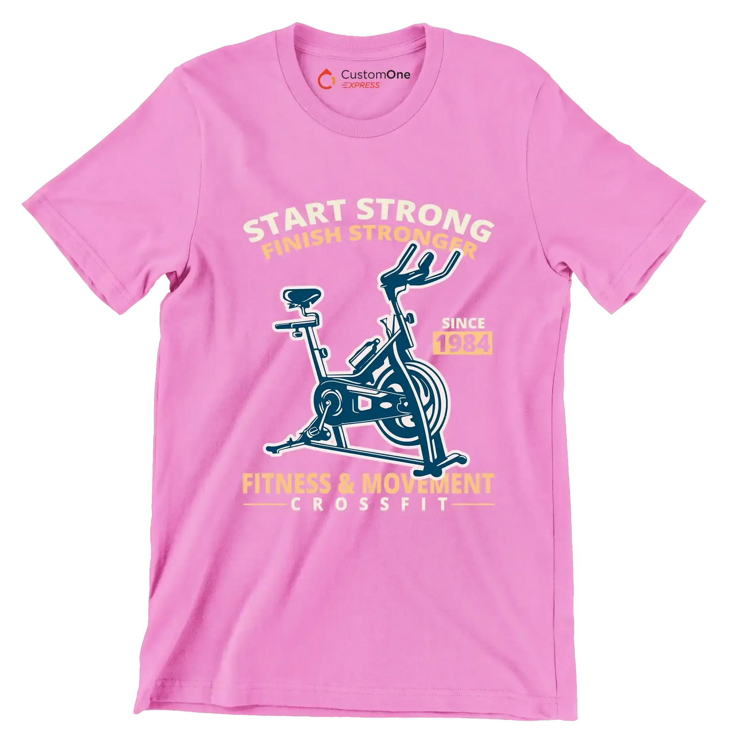 Start Strong Finish Stronger Since 1984 Fitness Movement Crossfit - Gym Themed T-Shirt-Pink-S-Custom One Express