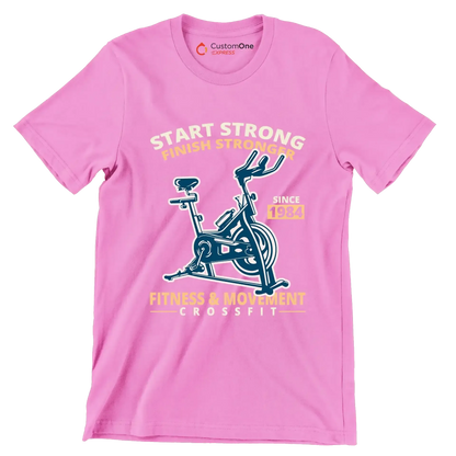 Start Strong Finish Stronger Since 1984 Fitness Movement Crossfit - Gym Themed T-Shirt-Pink-S-Custom One Express