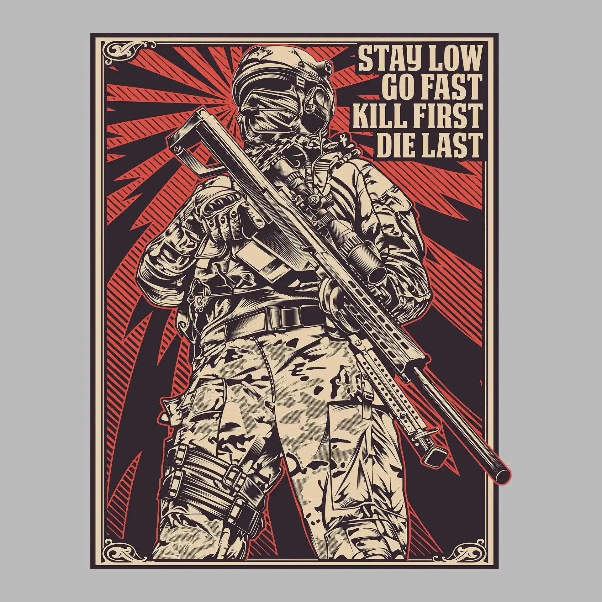 Stay low go fast kill first die last - Veterans Themed T-Shirt-Black-S-Custom One Express