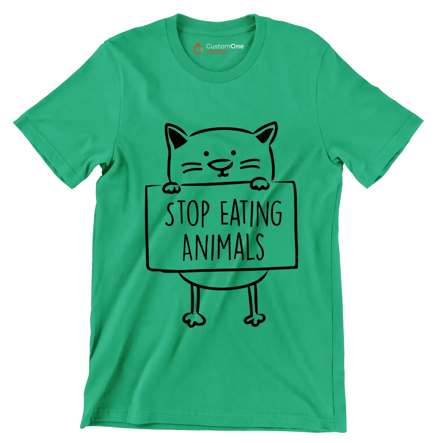 Stop eating animals - Vegan Themed T-Shirt-Green-S-Custom One Express