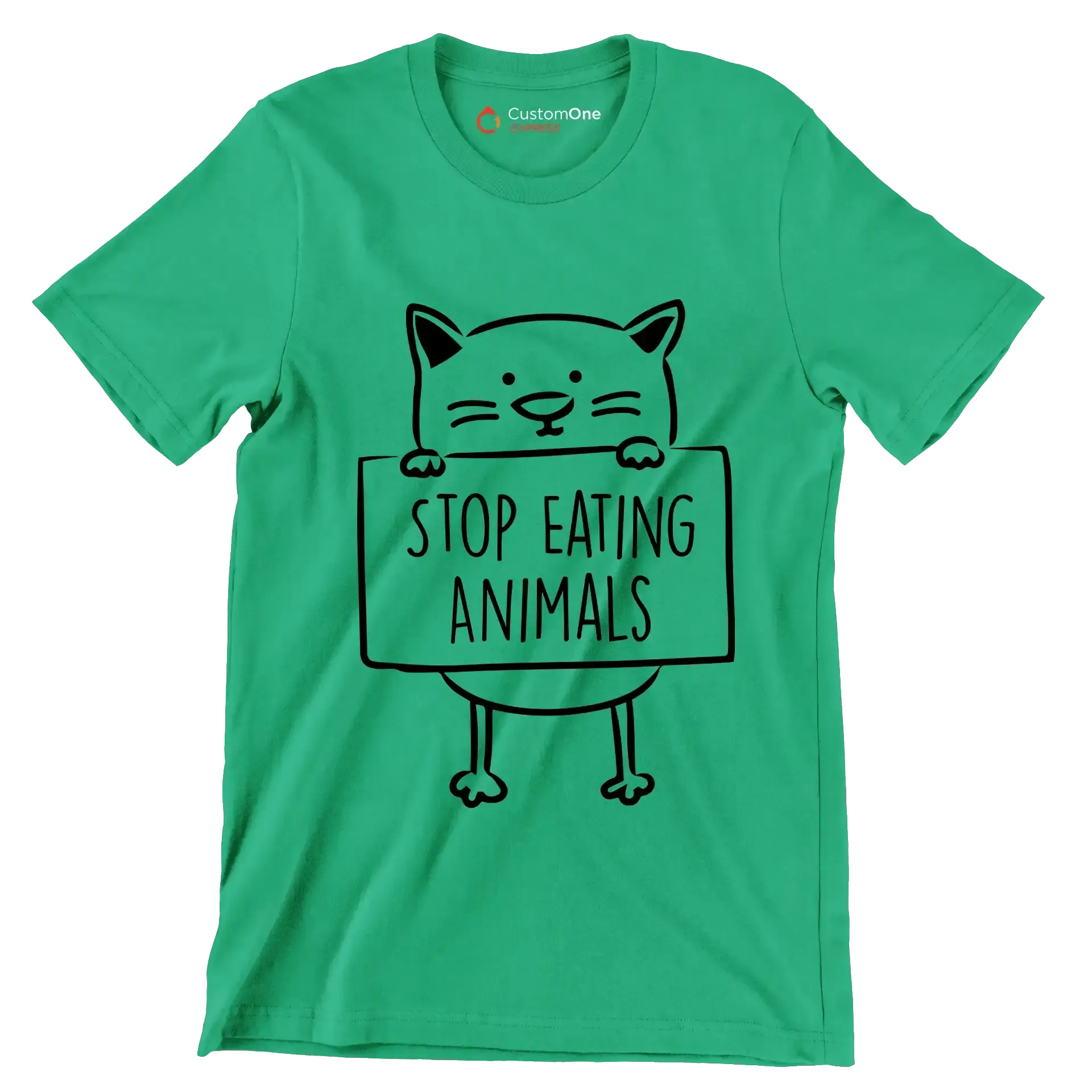 Stop eating animals - Vegan Themed T-Shirt-Green-S-Custom One Express