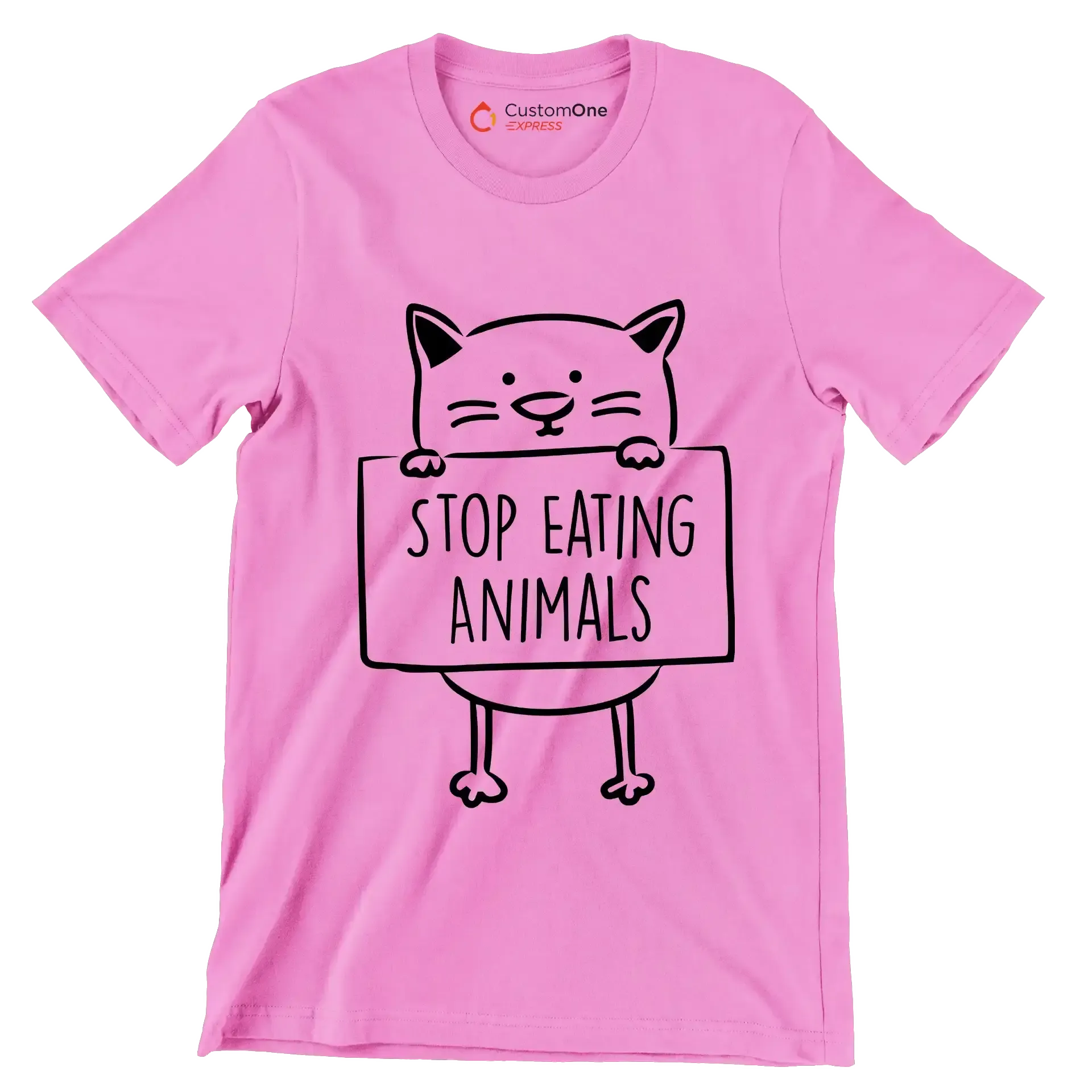 Stop eating animals - Vegan Themed T-Shirt-Pink-S-Custom One Express