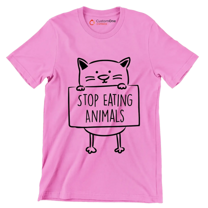 Stop eating animals - Vegan Themed T-Shirt-Pink-S-Custom One Express