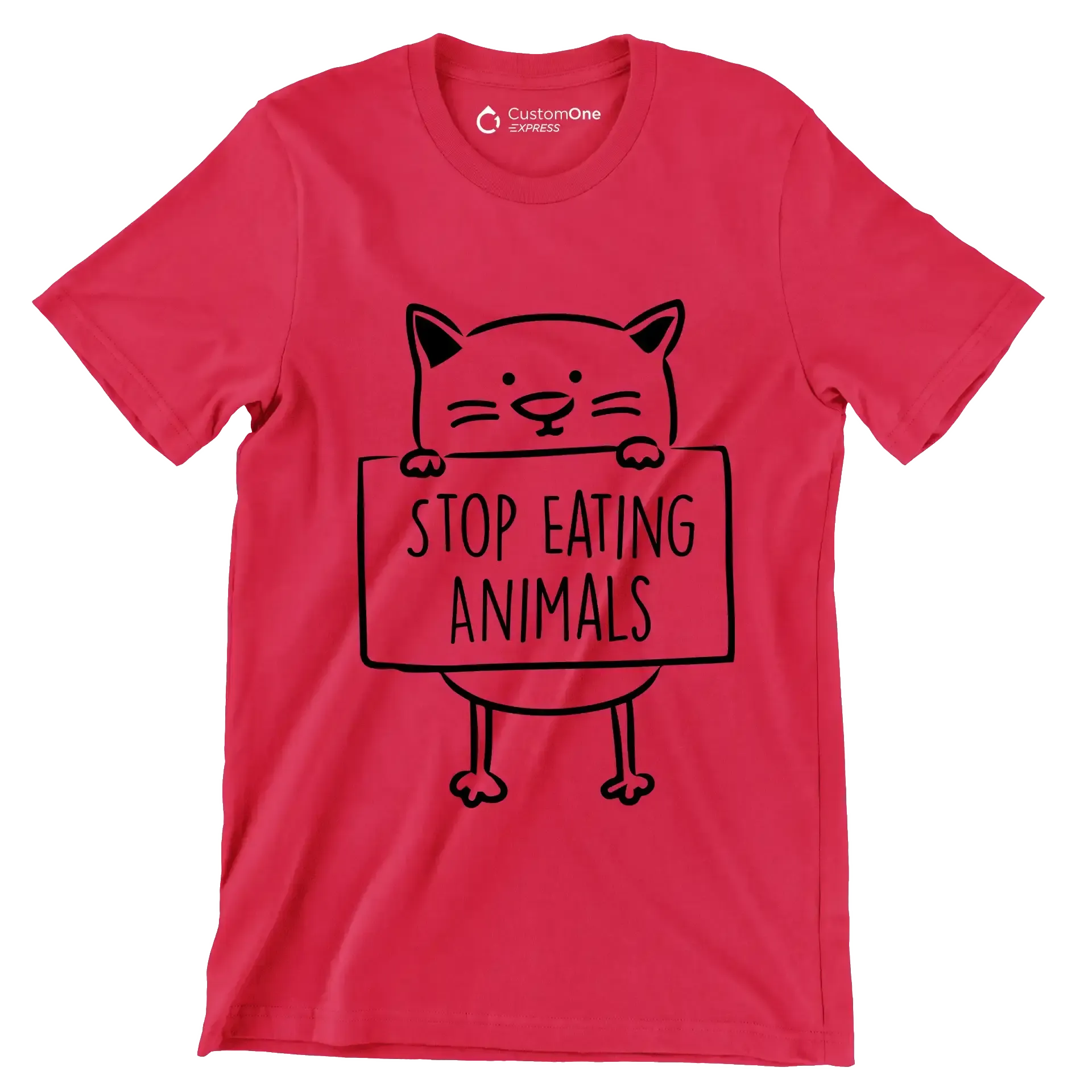 Stop eating animals - Vegan Themed T-Shirt-Red-S-Custom One Express