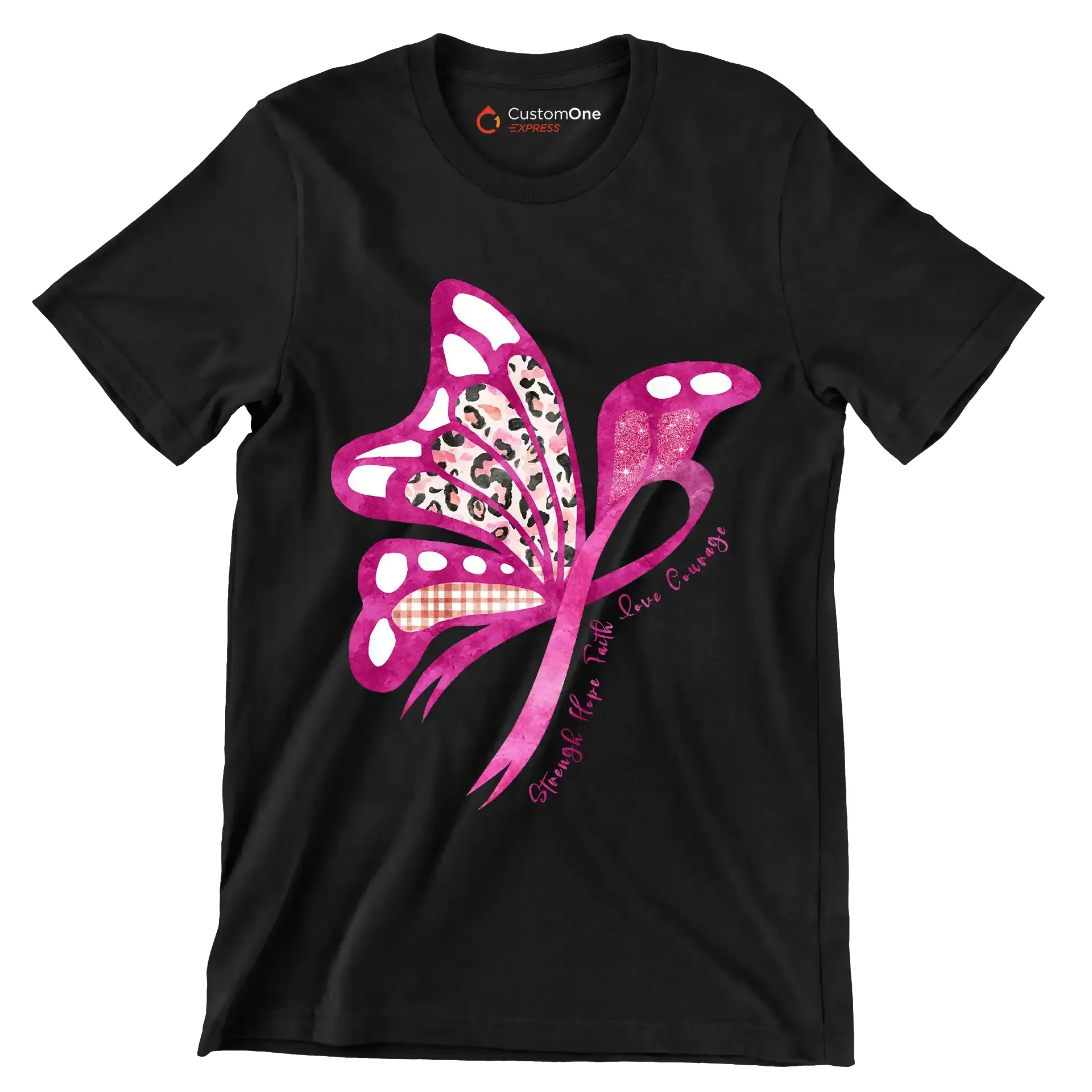 Strength hope faith love courage - Breast Cancer Awareness T-Shirt-Black-S-Custom One Express