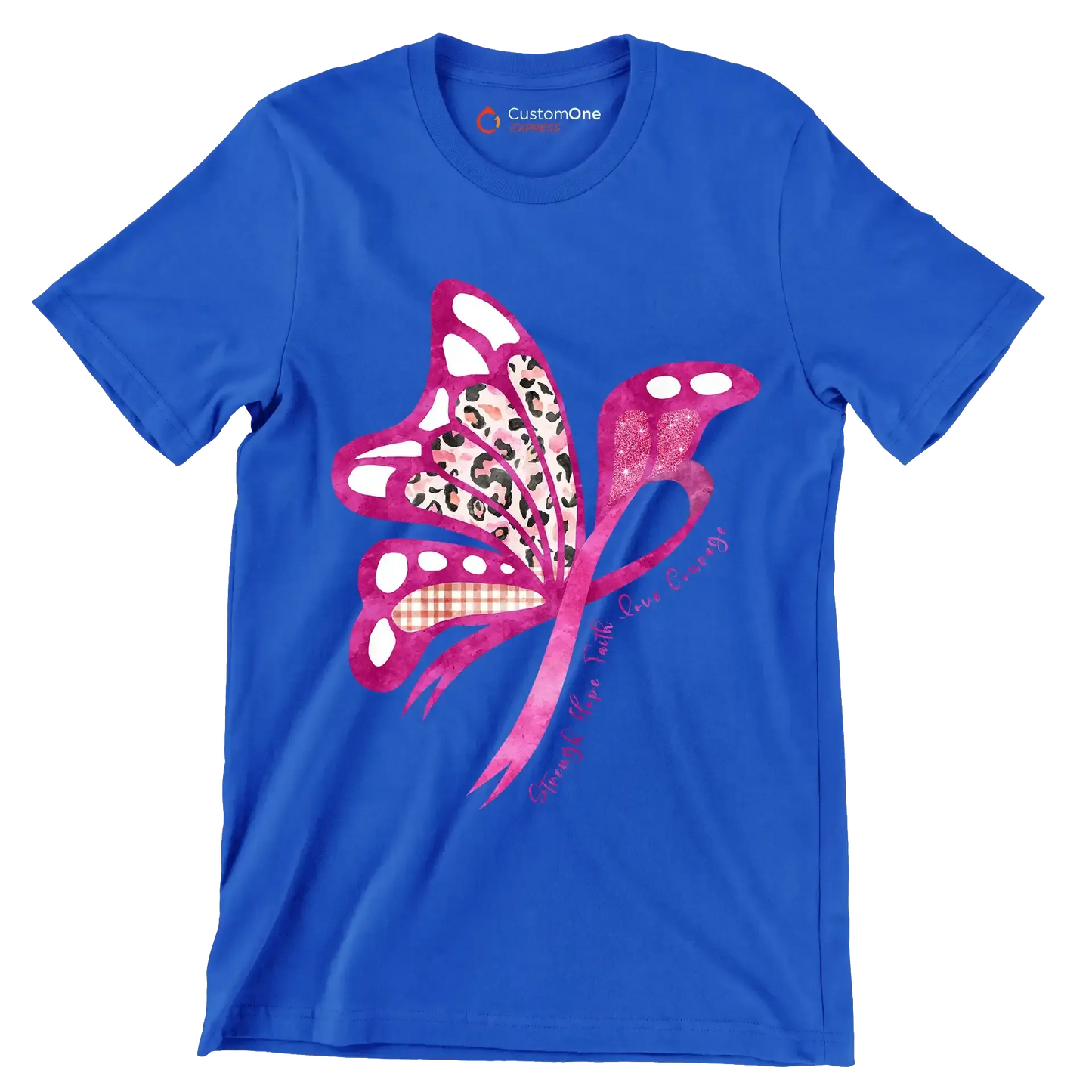 Strength hope faith love courage - Breast Cancer Awareness T-Shirt-Blue-S-Custom One Express