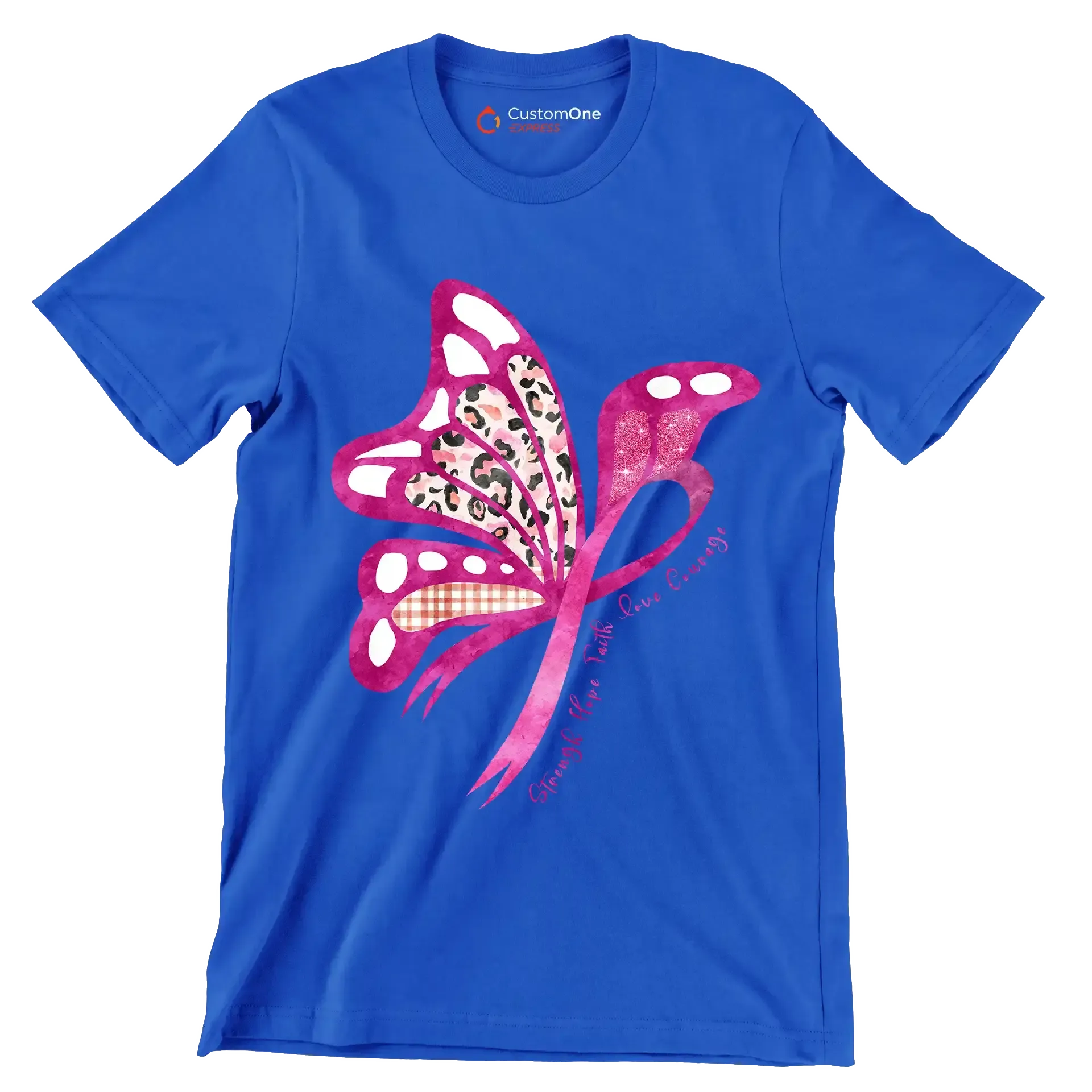 Strength hope faith love courage - Breast Cancer Awareness T-Shirt-Blue-S-Custom One Express