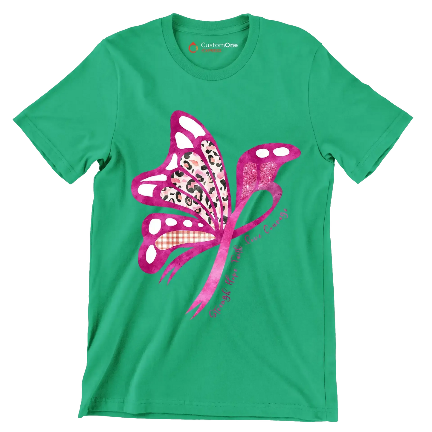 Strength hope faith love courage - Breast Cancer Awareness T-Shirt-Green-S-Custom One Express