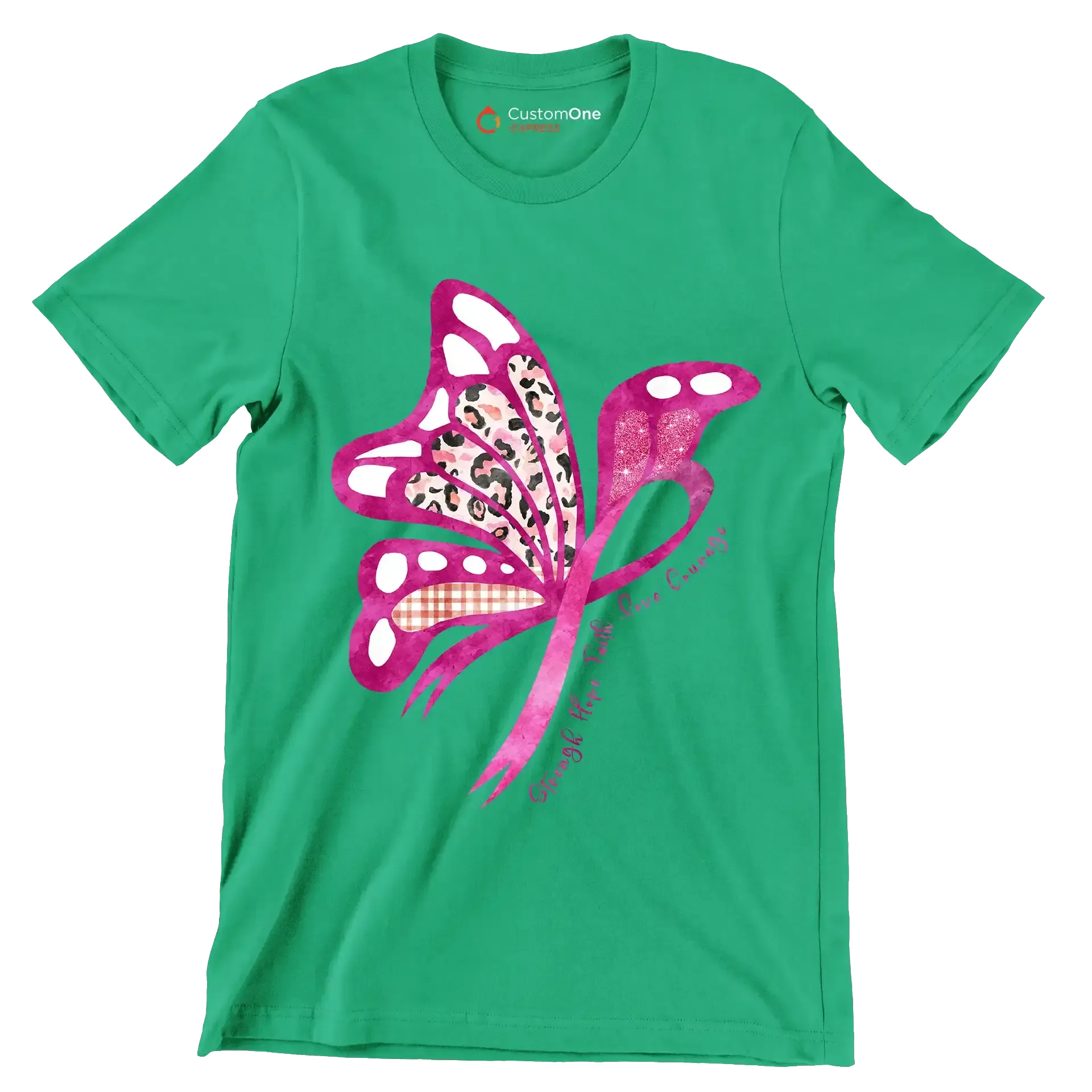 Strength hope faith love courage - Breast Cancer Awareness T-Shirt-Green-S-Custom One Express