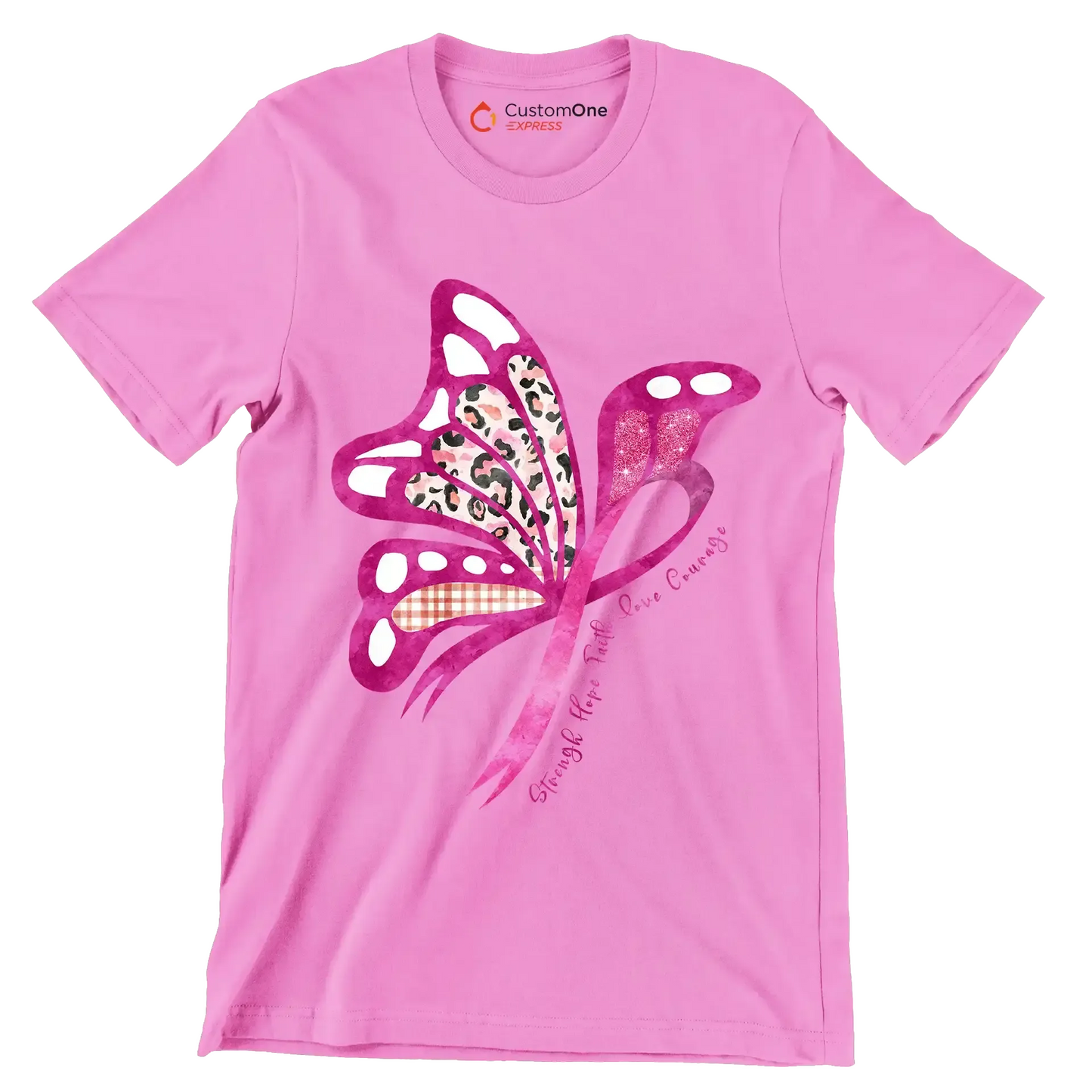 Strength hope faith love courage - Breast Cancer Awareness T-Shirt-Pink-S-Custom One Express