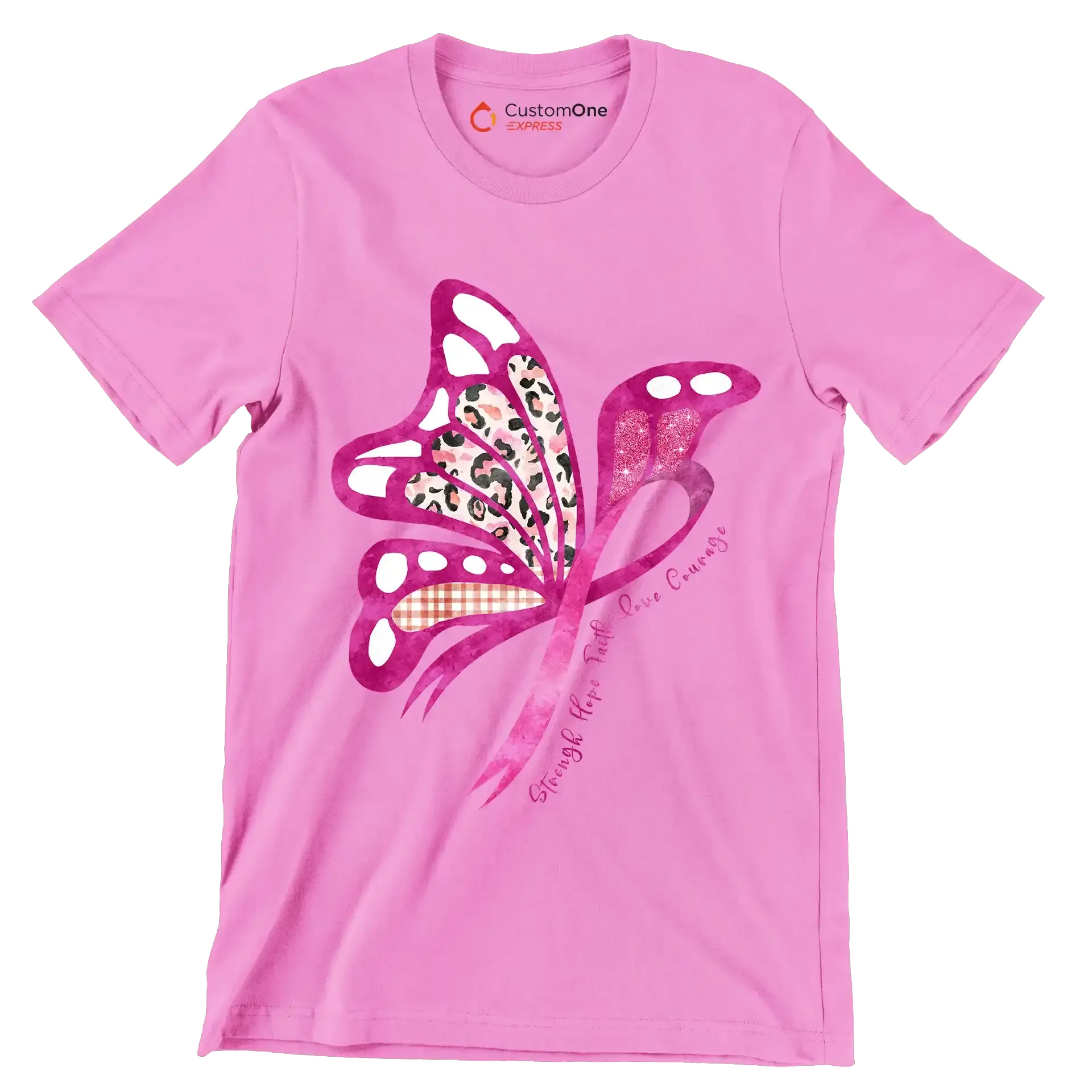 Strength hope faith love courage - Breast Cancer Awareness T-Shirt-Pink-S-Custom One Express
