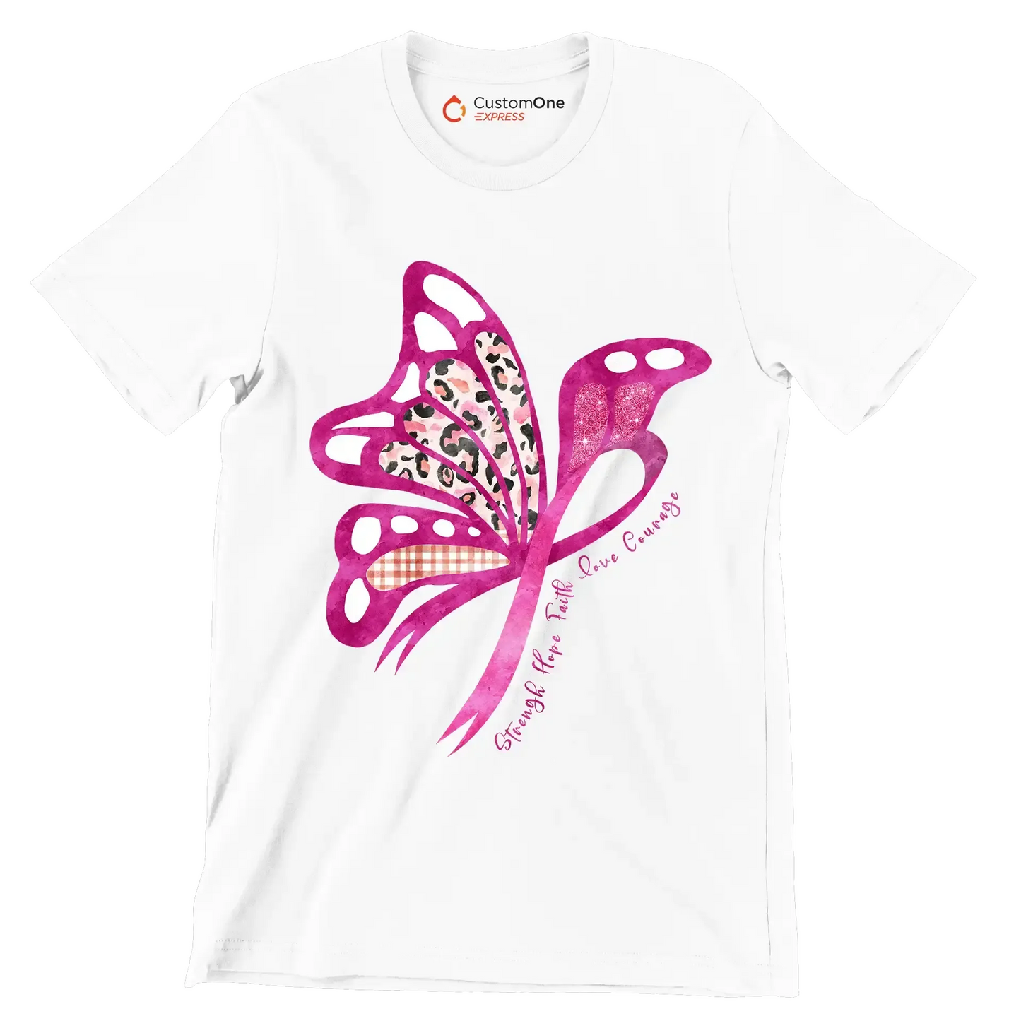 Strength hope faith love courage - Breast Cancer Awareness T-Shirt-White-S-Custom One Express