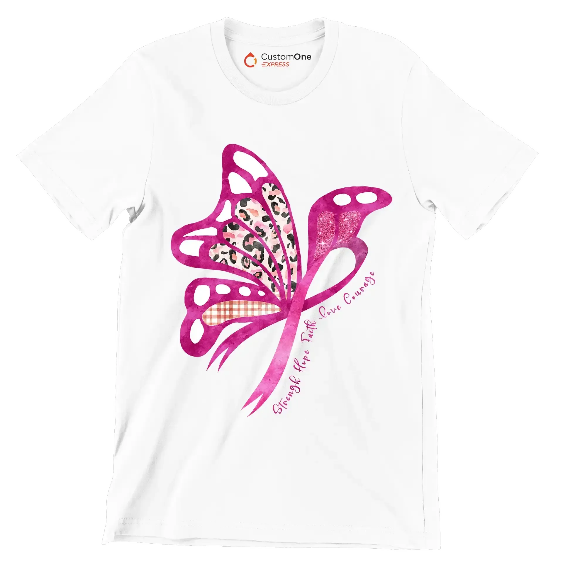 Strength hope faith love courage - Breast Cancer Awareness T-Shirt-White-S-Custom One Express