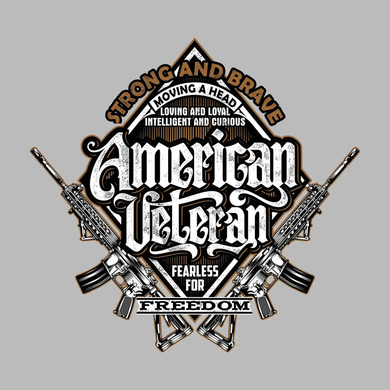 Strong and brave moving ahead loving and loyal intelligent and curious american veteran fearless for freedom - Veterans Themed T-Shirt-Black-S-Custom One Express