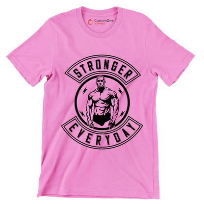 Stronger Everyday - Gym Themed T-Shirt-Pink-S-Custom One Express