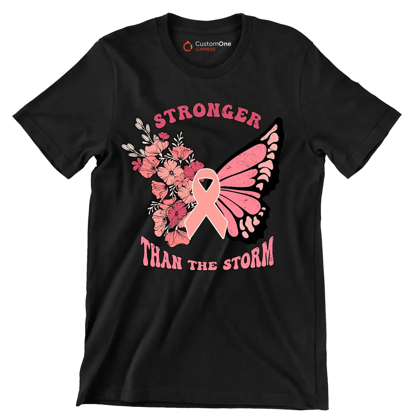 Stronger than the storm - Breast Cancer Awareness T-Shirt-Black-S-Custom One Express