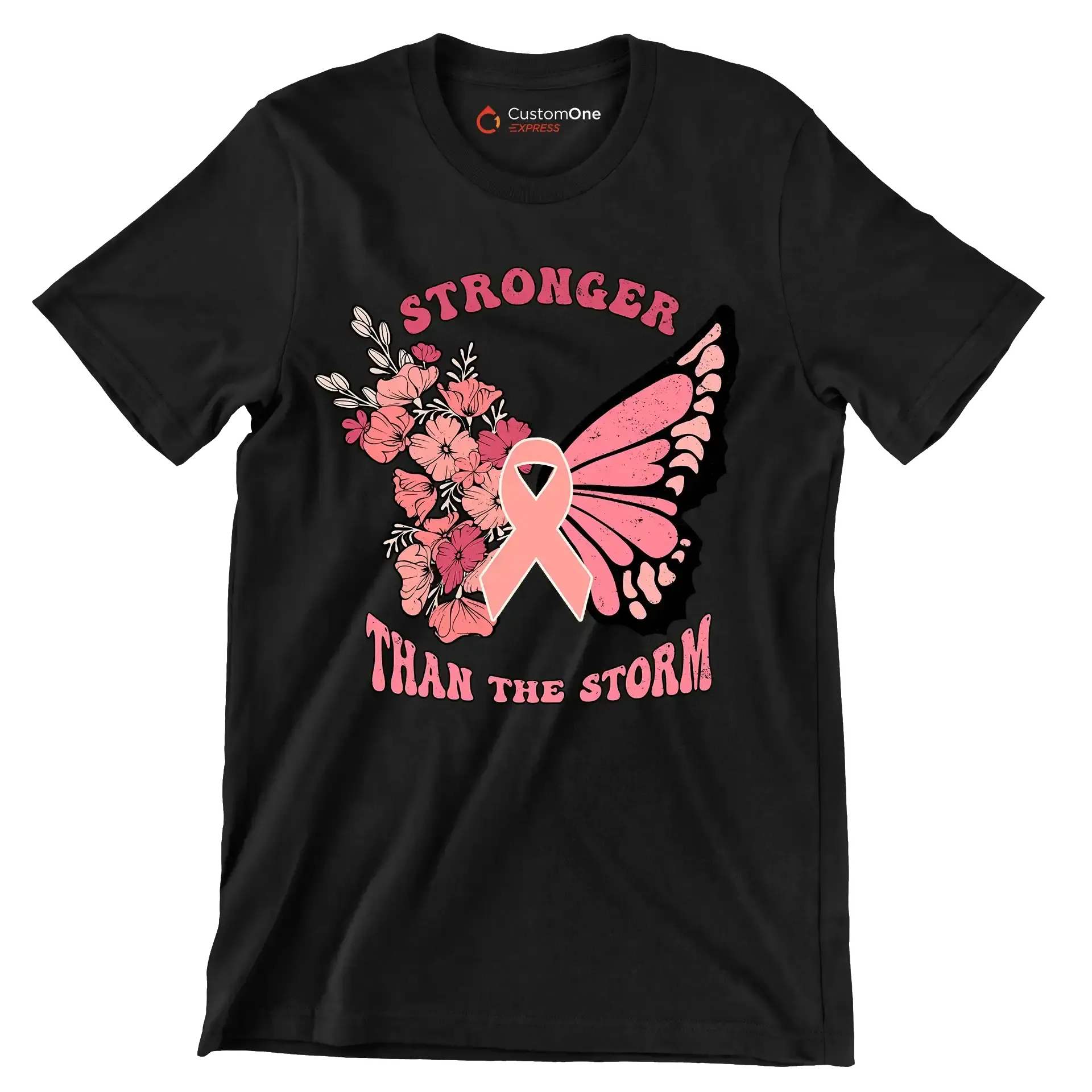 Stronger than the storm - Breast Cancer Awareness T-Shirt-Black-S-Custom One Express