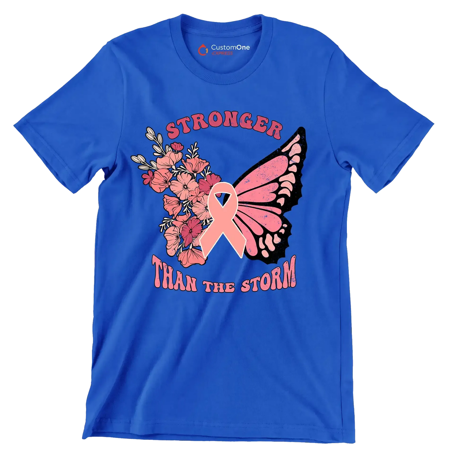 Stronger than the storm - Breast Cancer Awareness T-Shirt-Blue-S-Custom One Express