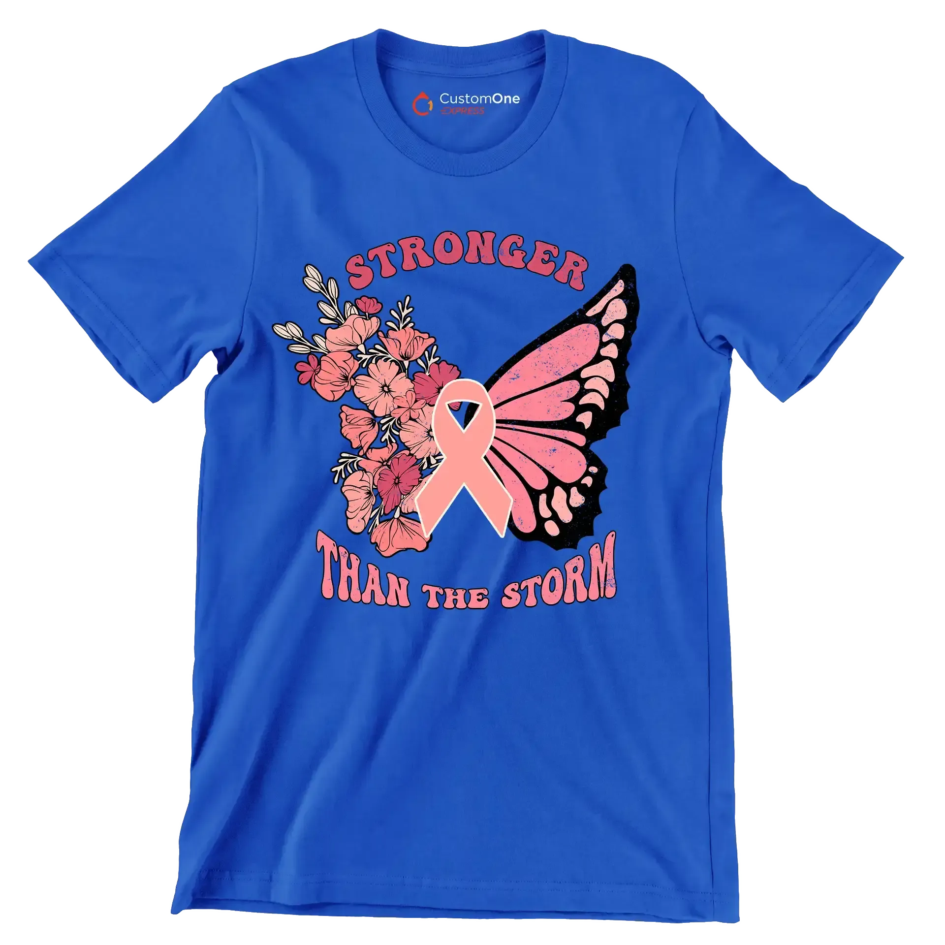 Stronger than the storm - Breast Cancer Awareness T-Shirt-Blue-S-Custom One Express
