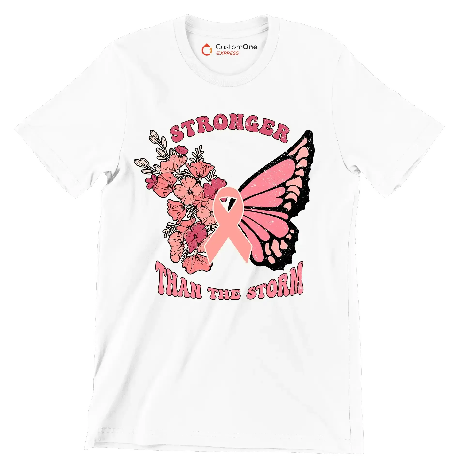Stronger than the storm - Breast Cancer Awareness T-Shirt-White-S-Custom One Express