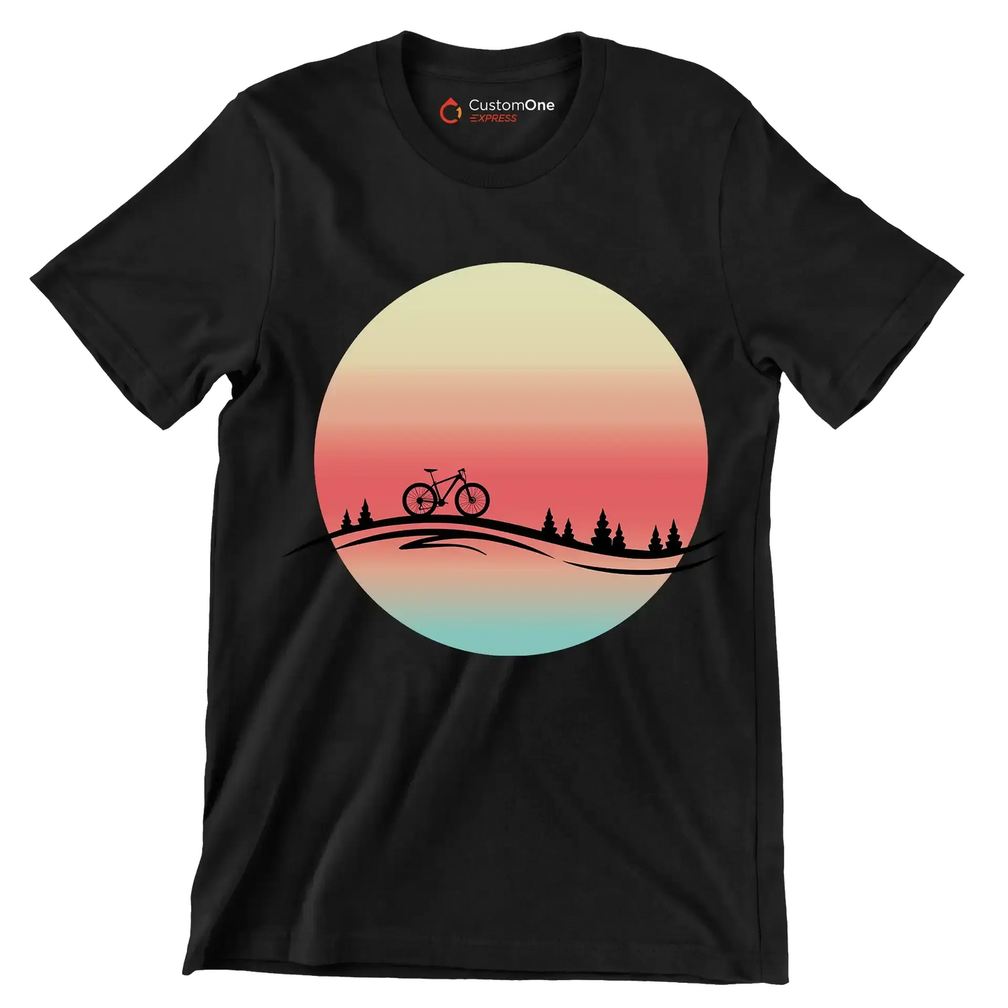 Sunset Ride T-Shirt – Serenity for Cyclists - Bicycle Themed T-Shirt-Black-S-Custom One Express