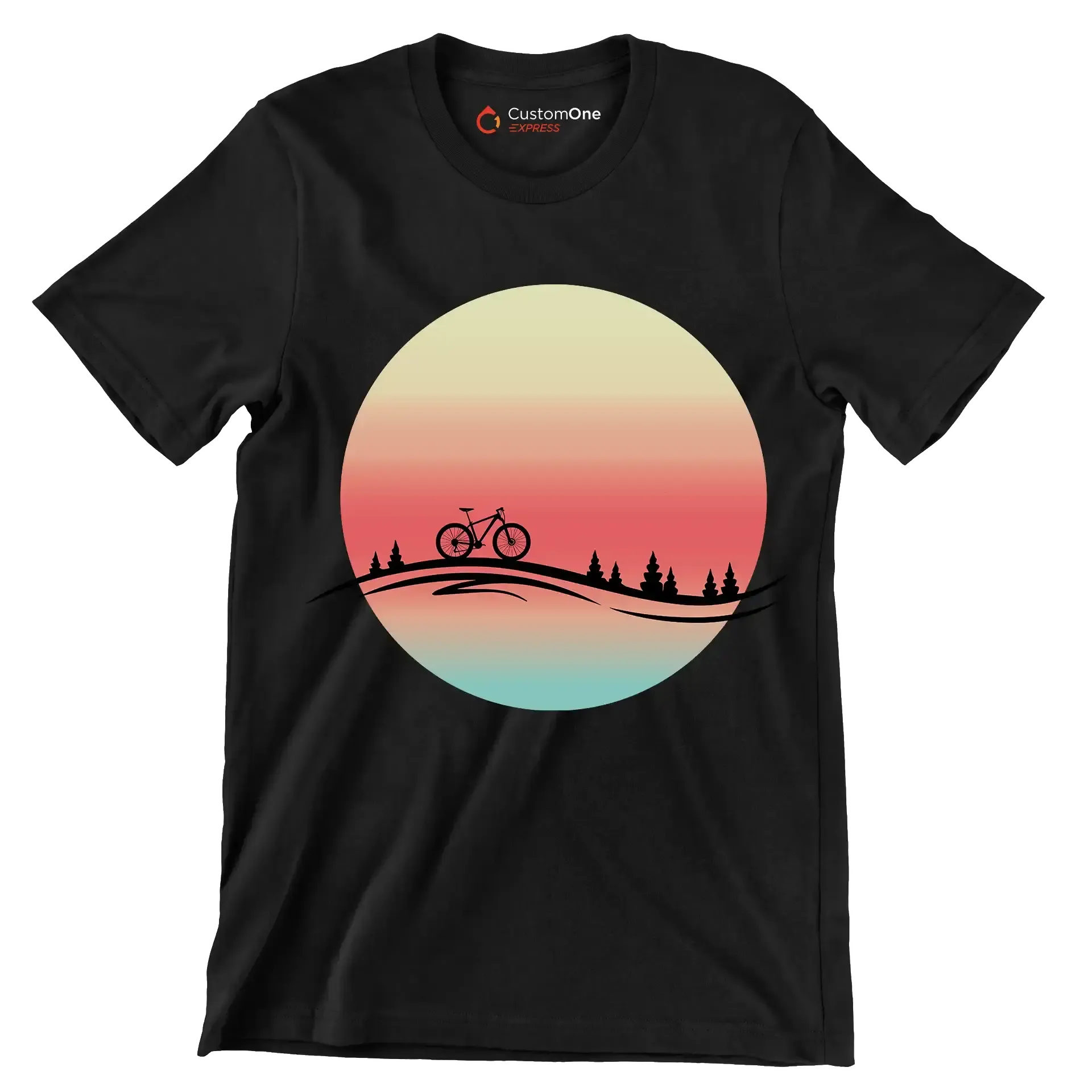 Sunset Ride T-Shirt – Serenity for Cyclists - Bicycle Themed T-Shirt-Black-S-Custom One Express
