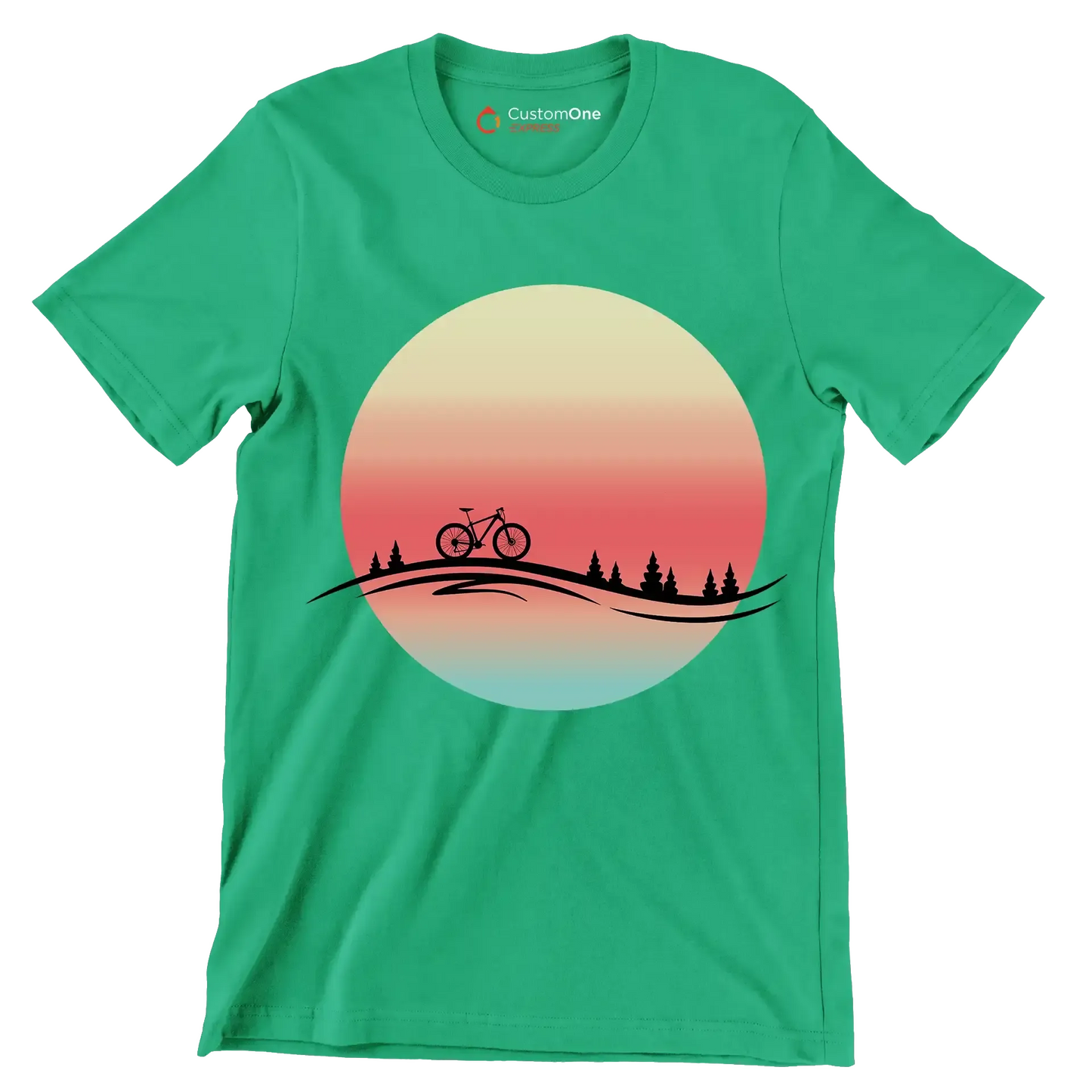 Sunset Ride T-Shirt – Serenity for Cyclists - Bicycle Themed T-Shirt-Green-S-Custom One Express
