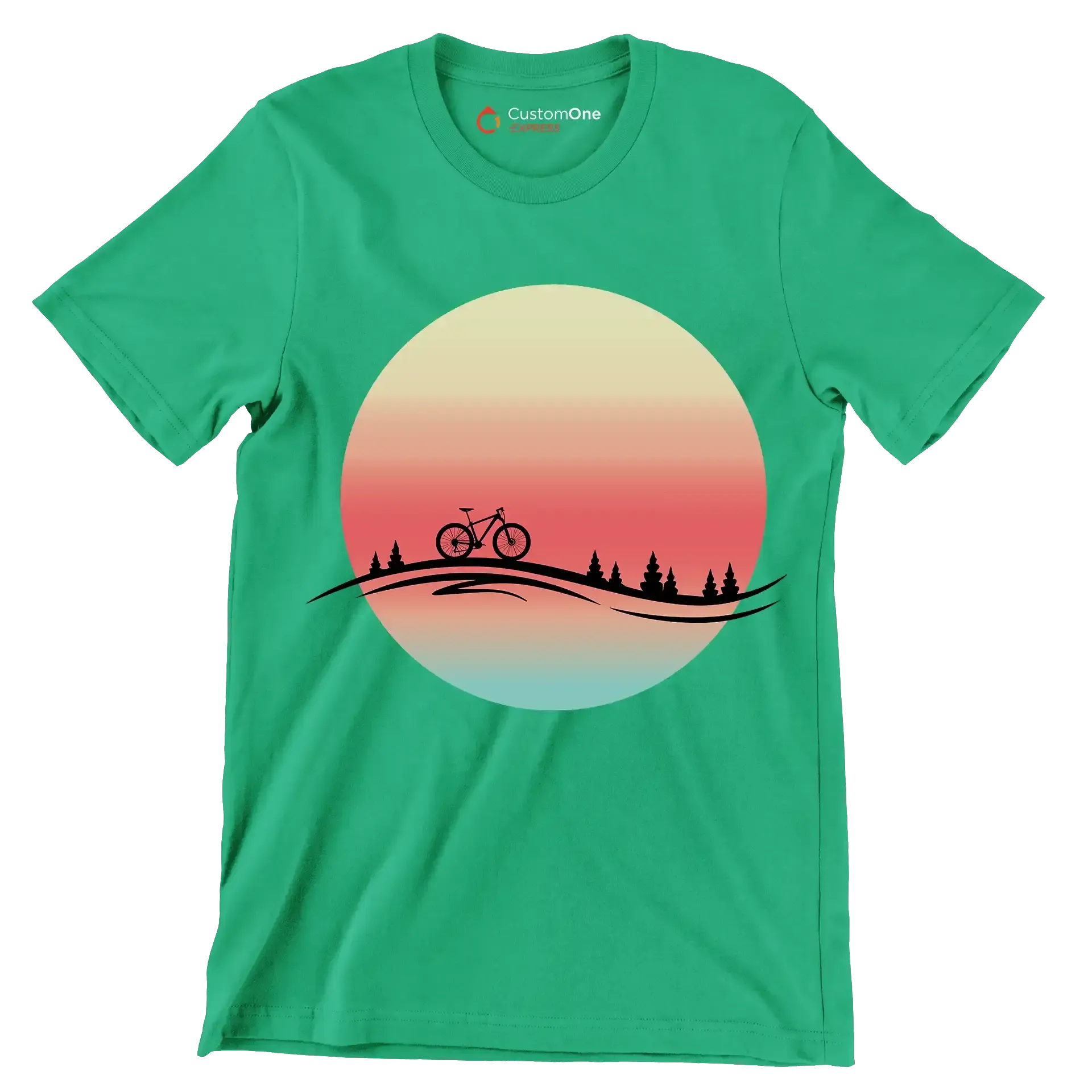 Sunset Ride T-Shirt – Serenity for Cyclists - Bicycle Themed T-Shirt-Green-S-Custom One Express